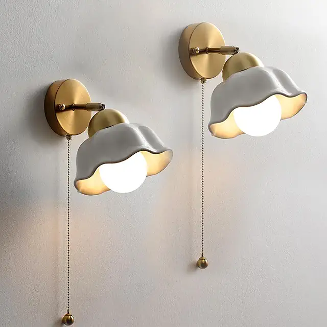 Lot de 2 Appliques Murales Céramique Moderne en Forme de Fleur avec Interrupteur