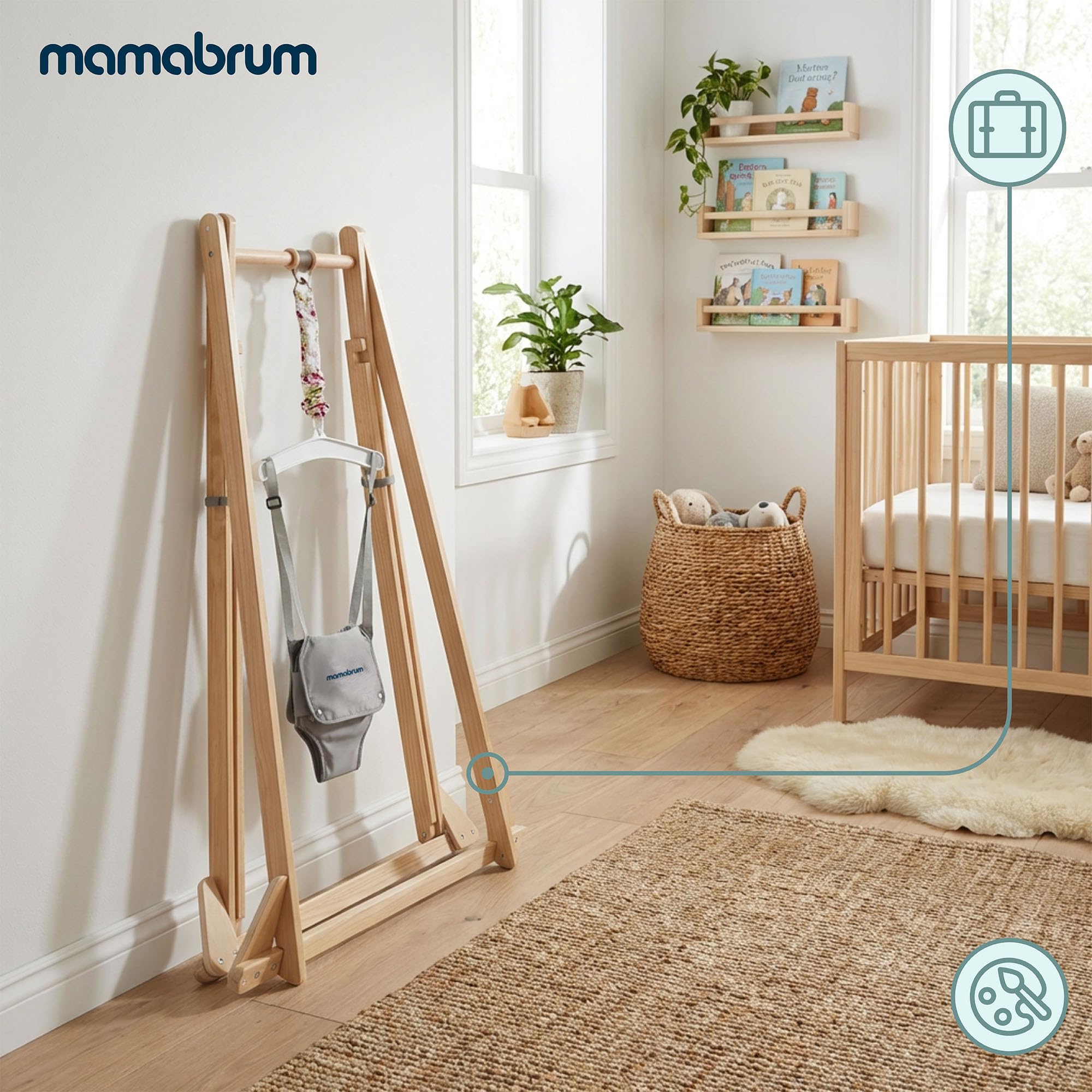 Mamabrum Sauteur Bébé en Bois avec Siège Réglable et Structure Pliable, Cadre en Bois, Double Fermeture de Sécurité, Gris, pour Enfants de 6 à 30 Mois
