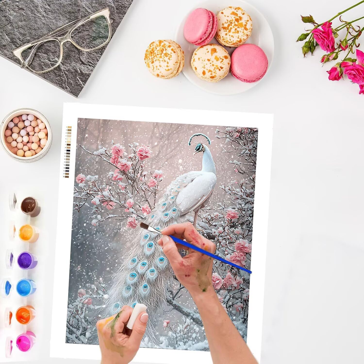 WEISHIWE Dipingere con i Numeri Adulti Pavone in inverno, 60x80cm s-151 | Paint by Numbers Kit con Pennelli e Acrilico Pigmento, Fai da te Olio La Pittura di Numeri Kit, Decora la Casa, senza Cornice