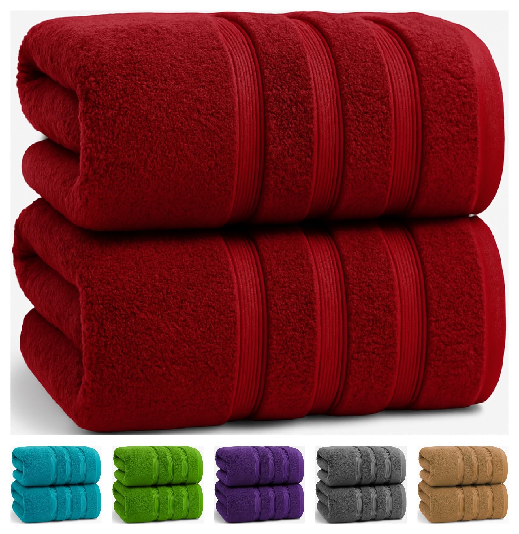 TEXTILESY 2X Extra Large Bath Sheets 100x200cm-600GSM Luxury 100% Egyptian Combed Cotton Big Jumbo Bath Towels Super Soft Hotel Quality XXL Beach Towel (Red)