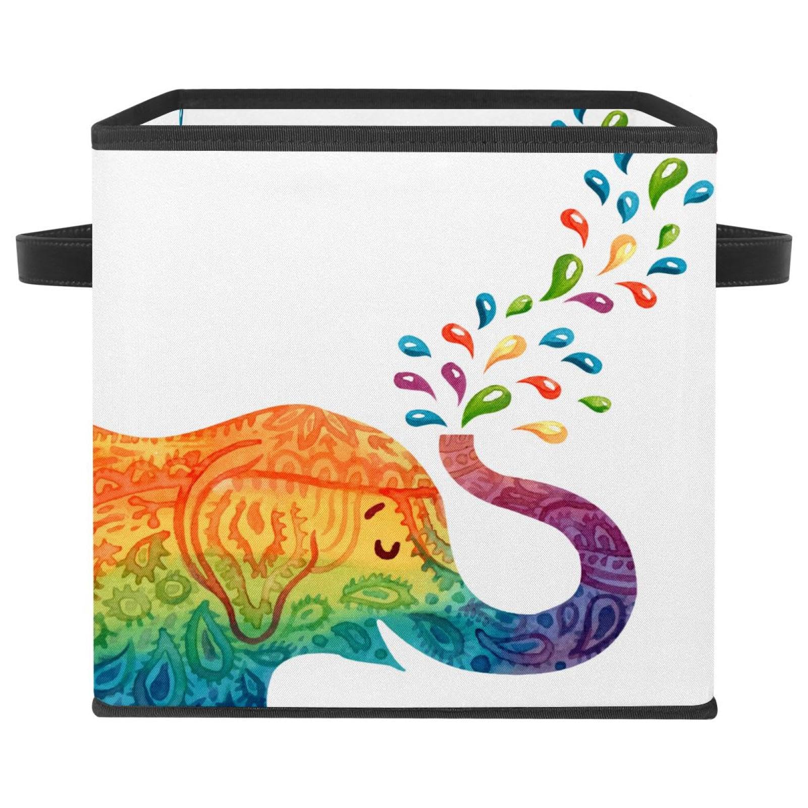 Boîte de rangement cube pliable en tissu avec motif éléphant coloré