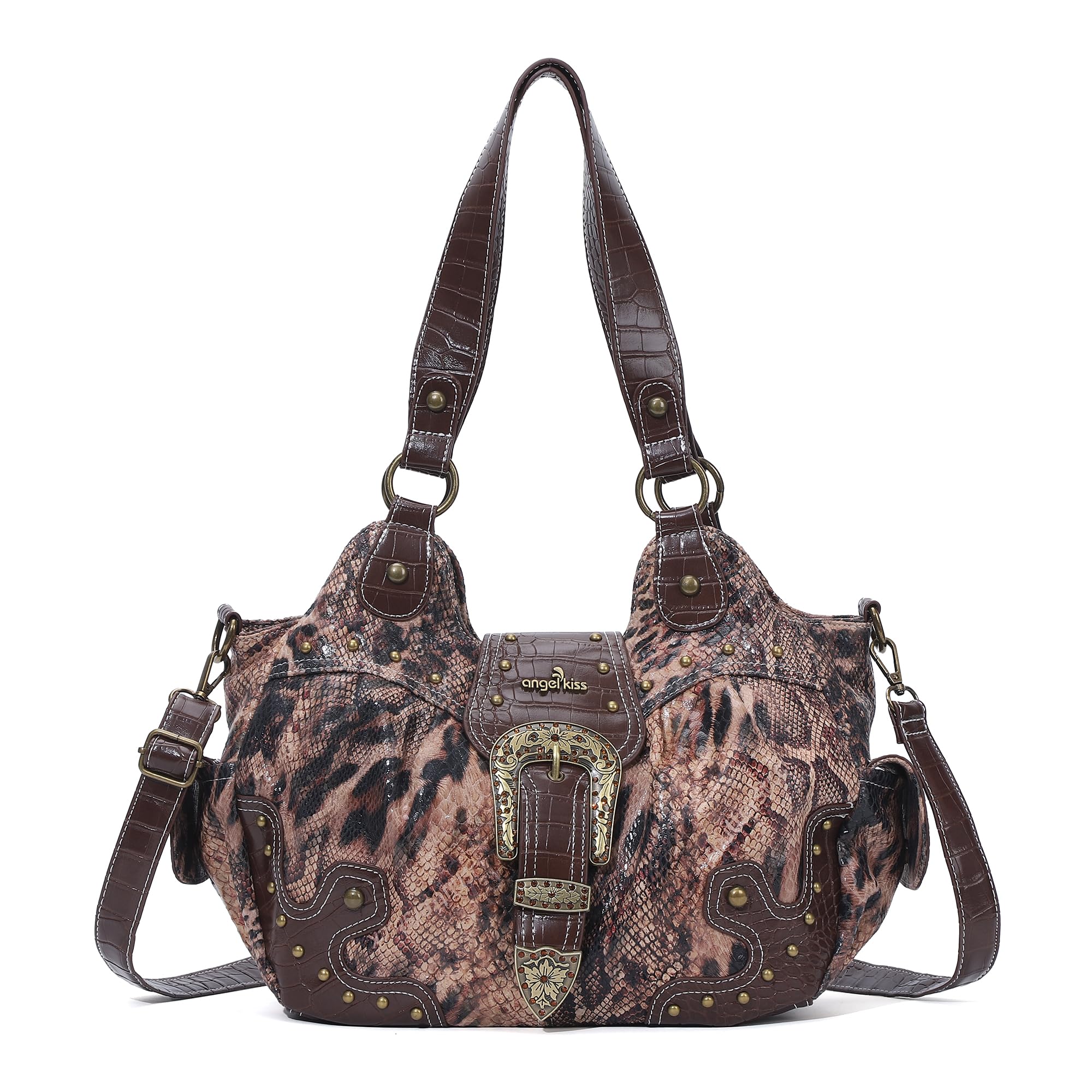 Angel Kiss Damen Handtasche Hobo Mittelgroß Shopper Weiches PU mit Metallnieten Wasserdicht Multifunktionale Reißverschluss viele Fächer Retro für Frauen Dating Party Alltag Büro Arbeit