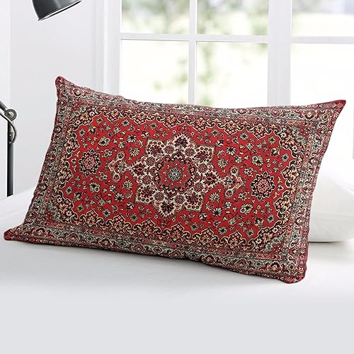 Miniatura 5 de Fundas de almohada decorativas bohemias rojas persas, fundas de cojín suaves y acogedoras para sofá, automóvil, dormitorio, rectangular, 16 x 24