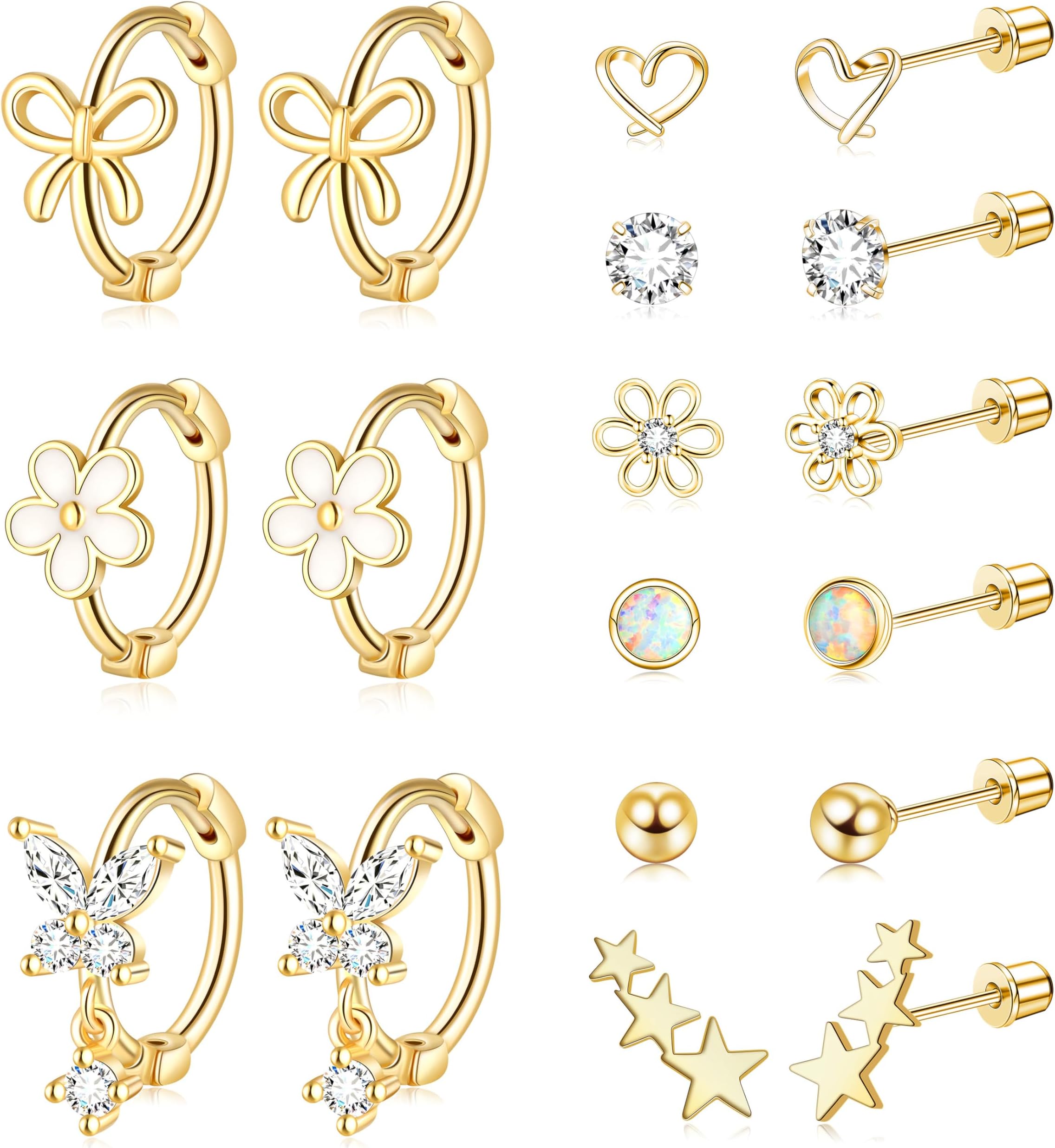 Hypoallergenic Earrings for Girls Surgical Stainless Steel Kids Jewelry for Teens Women Toddler Cute Screw Back Earring Sets