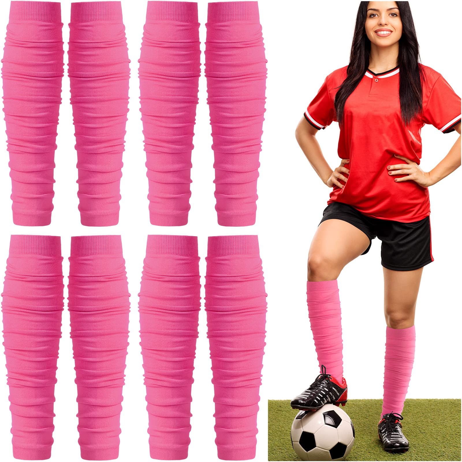 4 Pairs Breast Cancer Awareness Leg Sleeves Football Calf Leg Compression Sleeve Elastic Compression Leg Sleeves Sports for Men Boys Women (Pink)