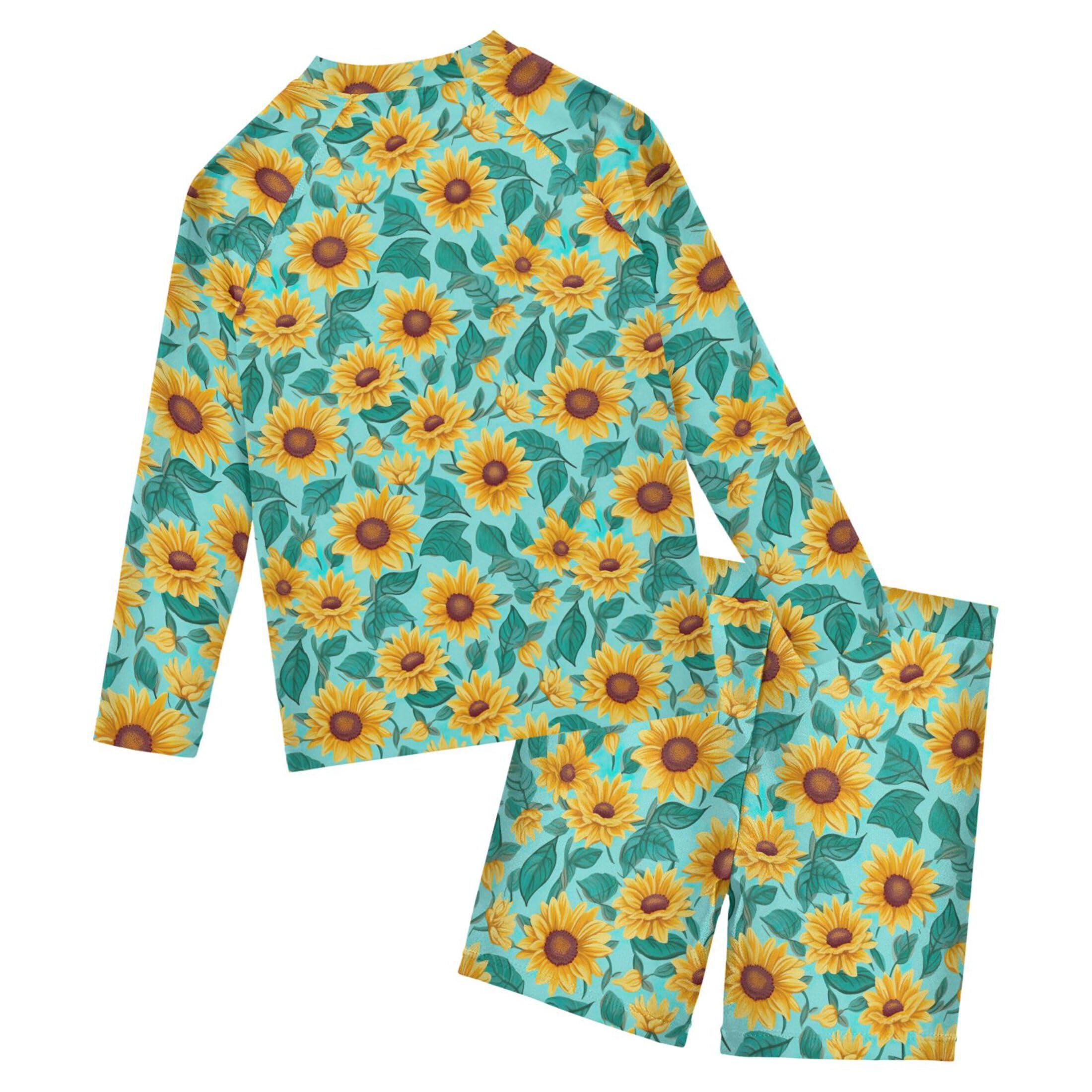Sunflower Flowers Toddler and Baby Boys' 2-Piece Swimsuit Trunk, Long Sleeve Rashguard Bathing Suit B0402472