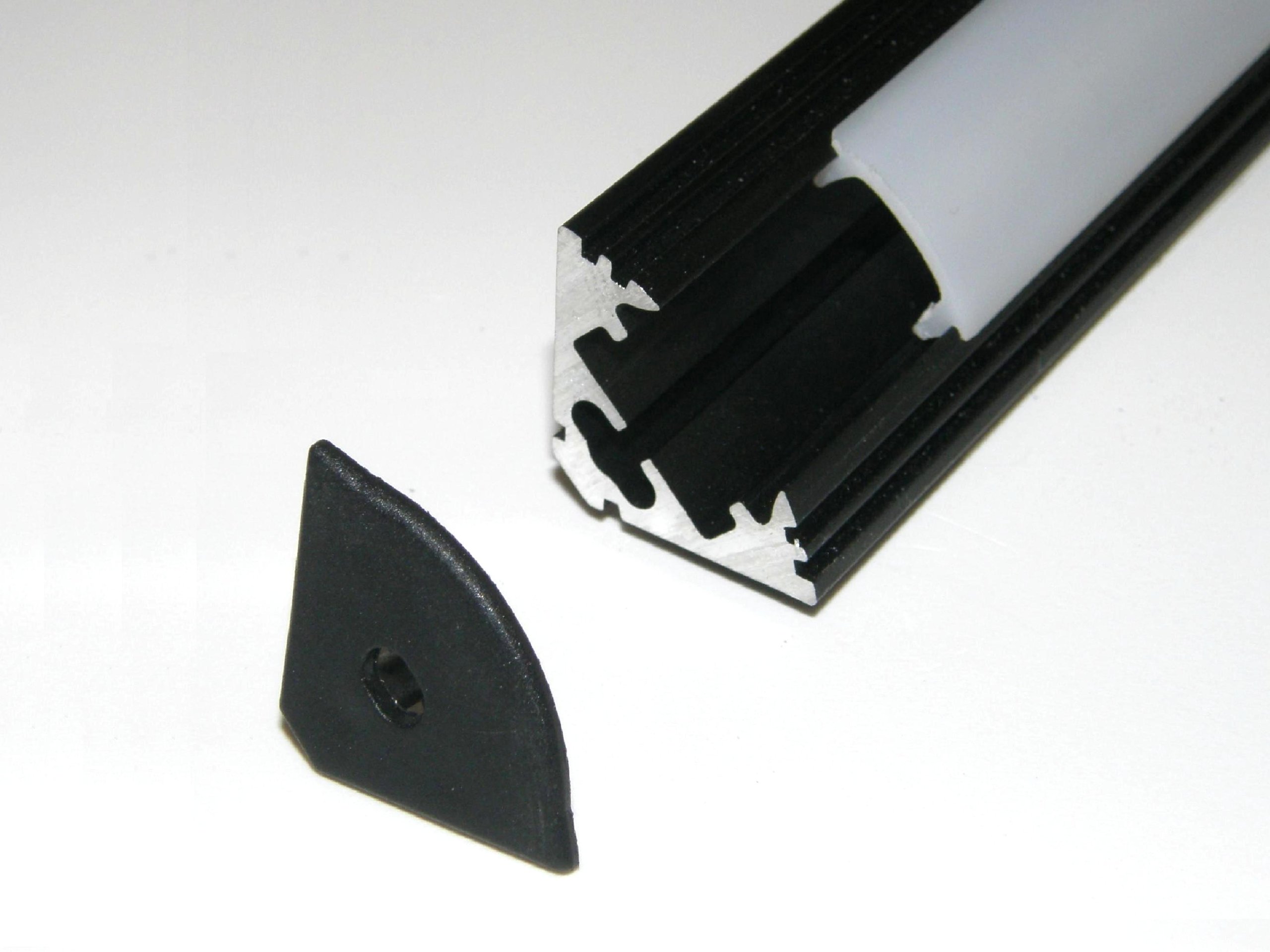 Marc Led Ltd Silver Led Aluminium Profile; P3, Corner, Anodized, Black, Set With Opal Cover And Two End Caps; Length: 500Mm / 0.5M
