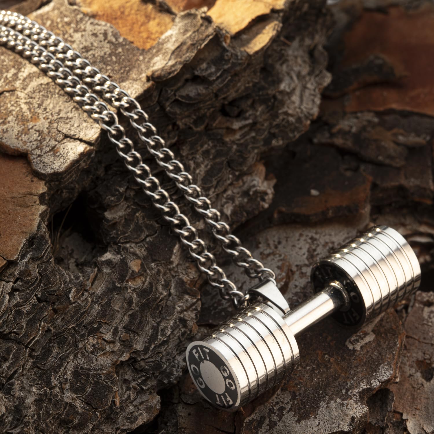 Regalo Hombre Colgante Mancuerna Acero Cadena Acero Inoxidable para Hombres