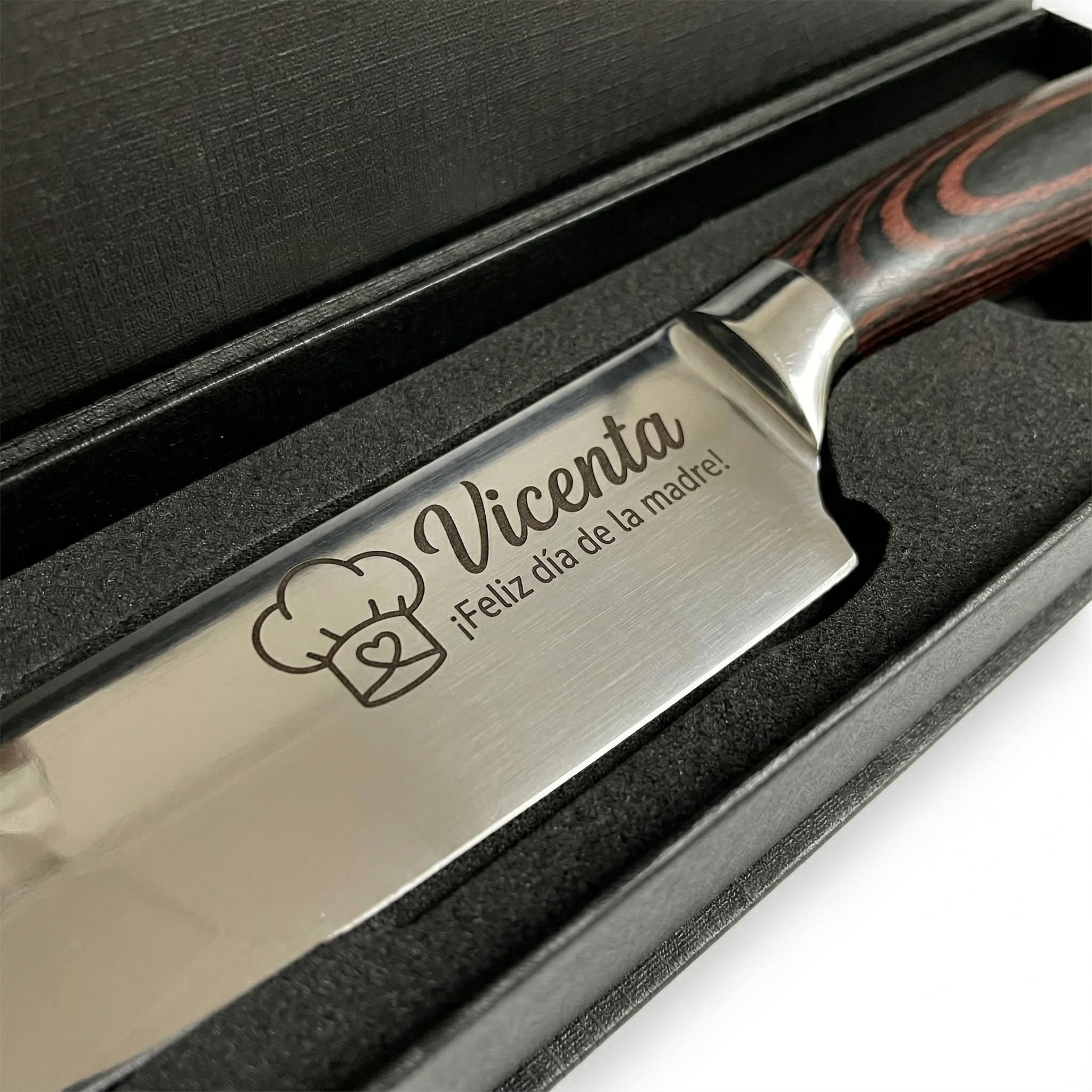 Cuchillo de Chef Profesional Personalizado con Nombre, (21 cm) – Regalo Original para Mujer, Hombre y Amantes de la Cocina – Día de la Madre y Cumpleaños – Estuche Premium Incluido, (21)
