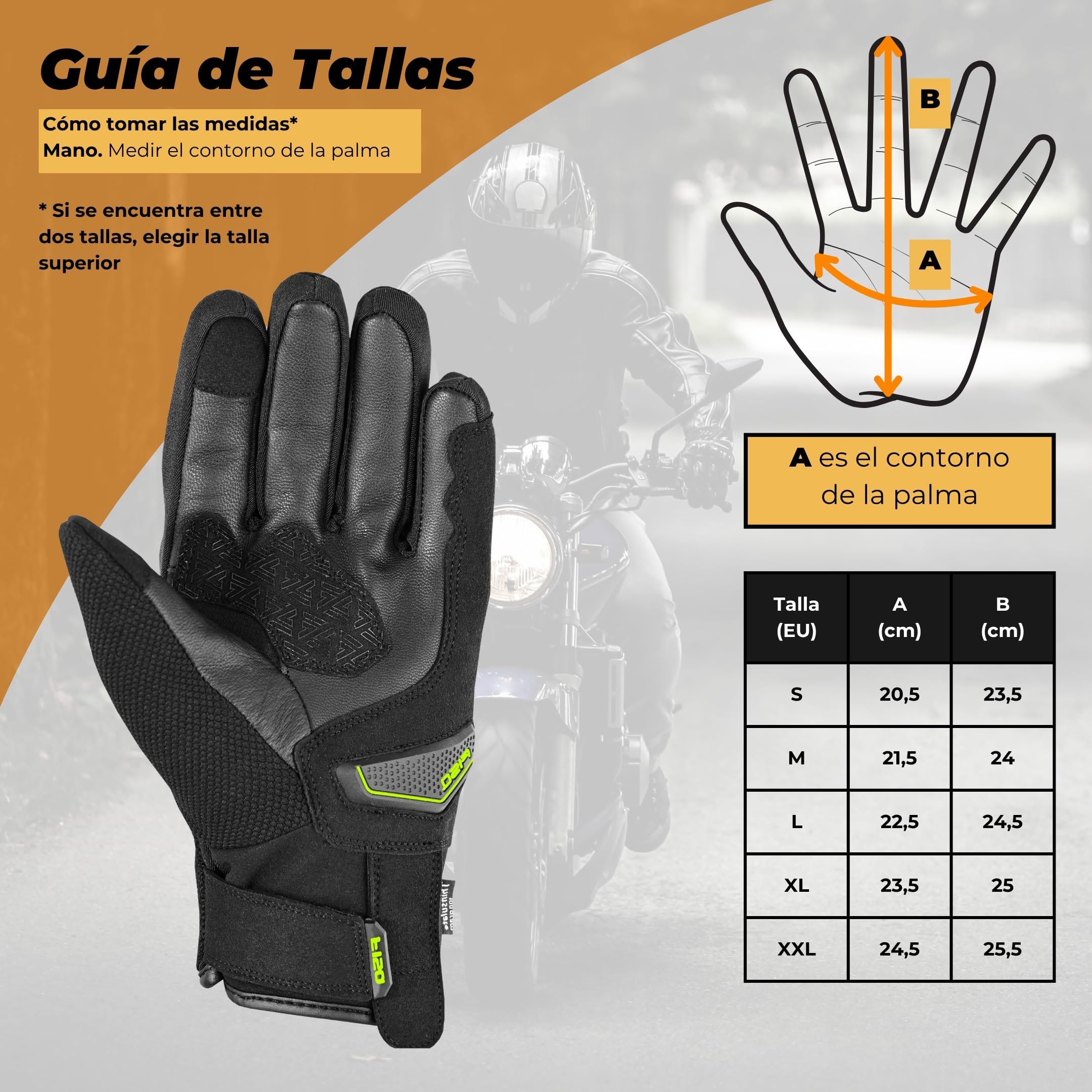 Guantes Moto Invierno Hombre con Palma de Cabra Analina 100%, Repelente al Agua, Waterproof, Protección Gel Antivibración y Compatibles con Pantallas Táctiles
