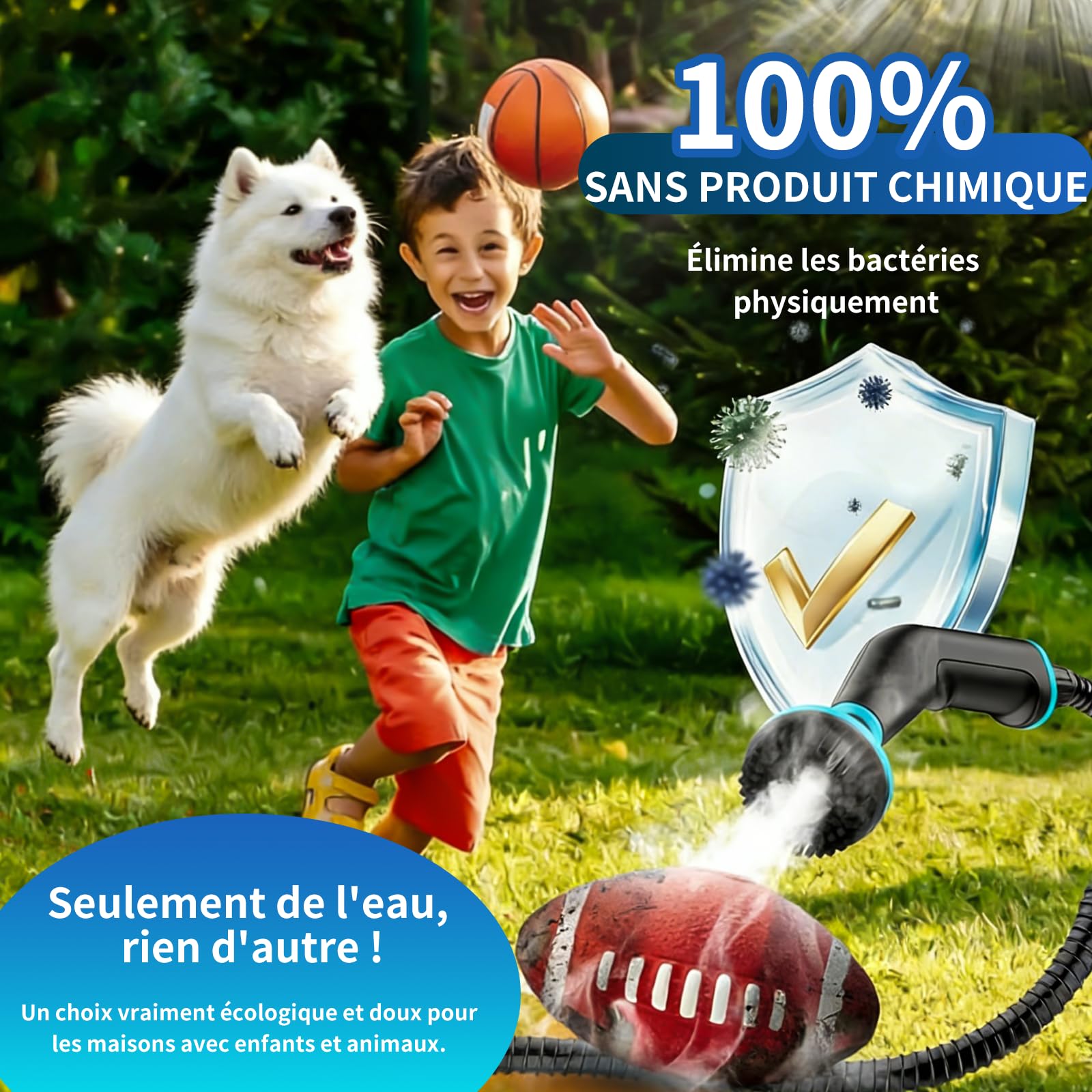 Nettoyeur vapeur portatif, 2500 W, 8 buses, 6 niveaux de vapeur, réservoir de 1250 ml, Nettoyeur Vapeur à Main pour Fenêtres, Cuisine, Voiture, Salle de Bain (Blanc 1)