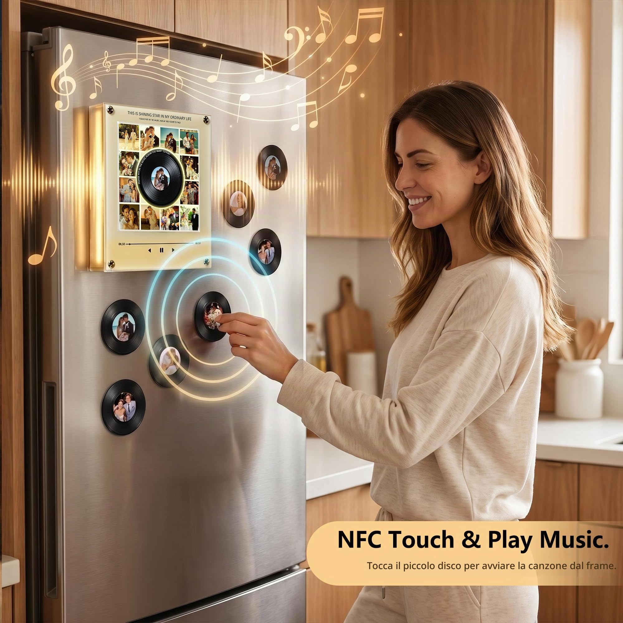 Magnete da Frigorifero con Musica Personalizzato, Magneti per Frigorifero Retrò con NFC a Induzione, Lettore Musicale Personalizzabile con Foto, Regalo Compleanno