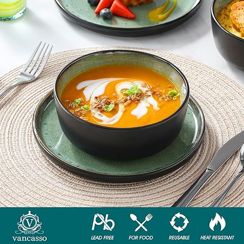 Miniatura 5 de vancasso Juego de platos y cuencos, 24 piezas de juego de vajilla de loza para 8, juego de vajilla de cocina apto para microondas y lavaplatos,