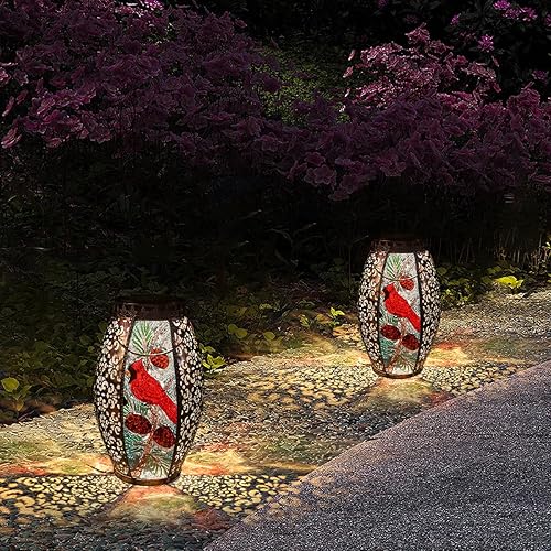 Miniatura 6 de Faroles solares para colgar al aire libre  Cardinal luces LED de vidrio alimentadas por energía solar, lámpara de mesa decorativa impermeable con