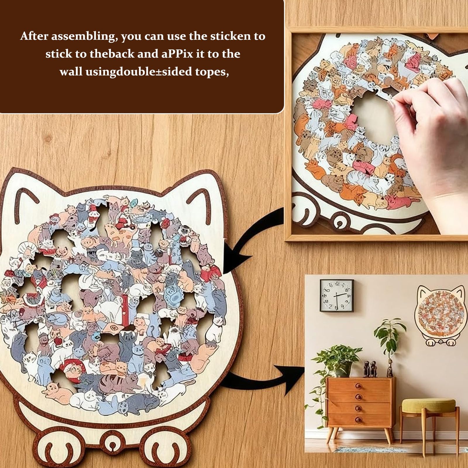 135 Sztuk Morandicolor Drewniane Puzzle W Kształcie Kota, Drewniane Puzzle W Kształcie Kota, Kreatywne Prezenty Dla Miłośników Kotów (A)