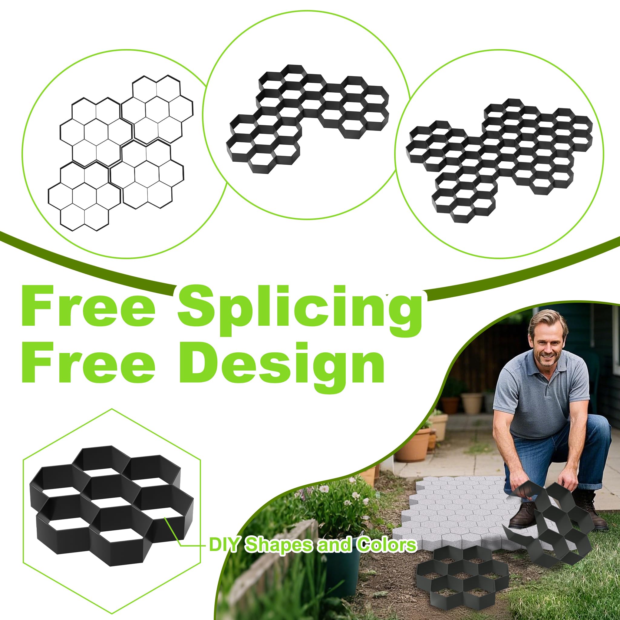 XMTECH Molde para pavimento DIY para hormigón, molde de plástico, irregular, para hormigón, pavimento de hormigón, molde de fundición para estribos de césped, jardín, 2 unidades hexagonales