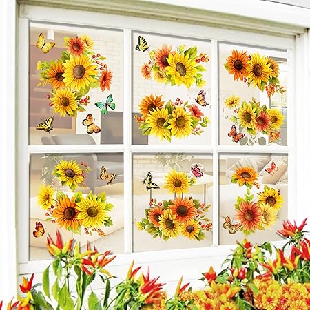 Autumn Hydrangea Floral Stained Privacy Window Sticker, Non Adhesive