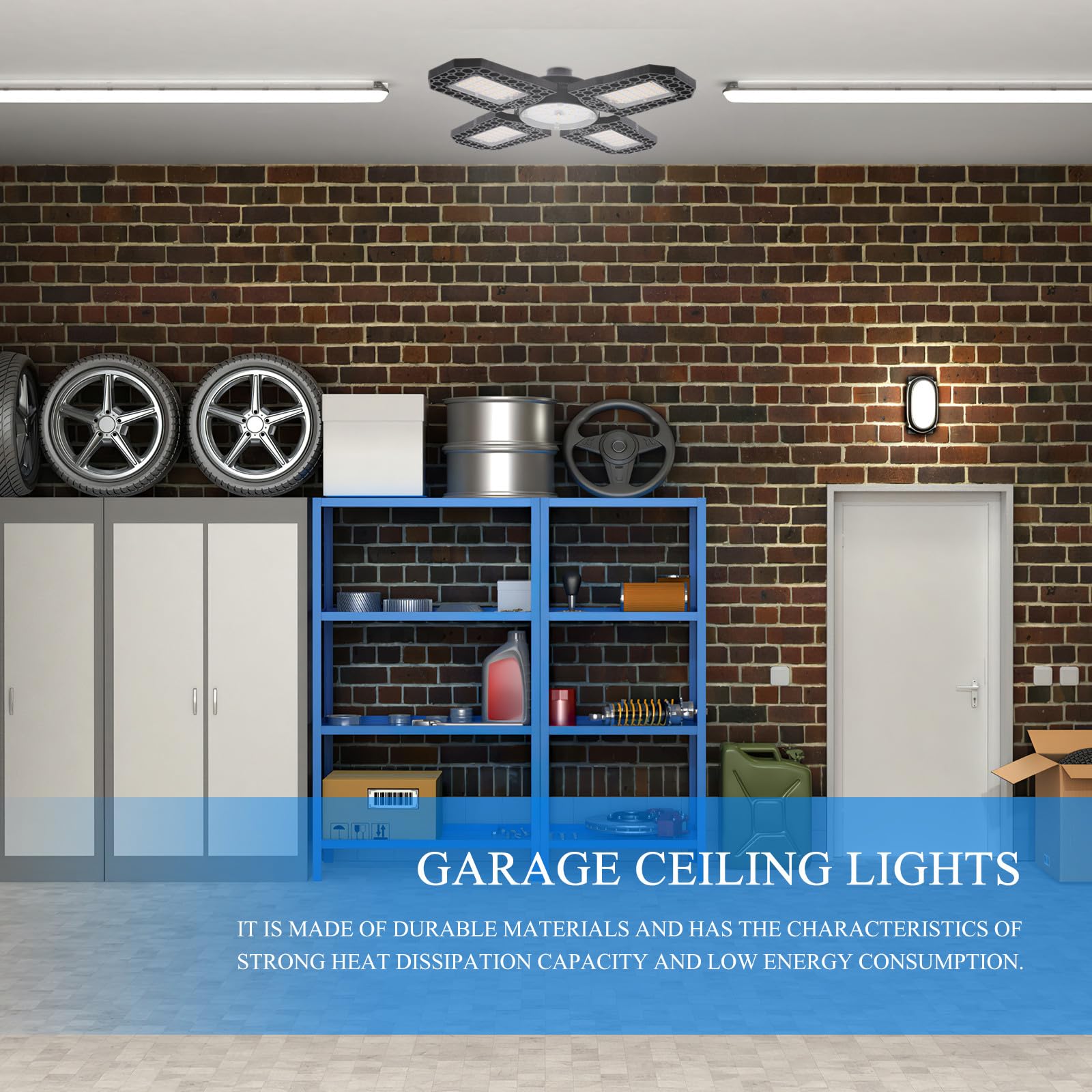100W LED Garage Ceiling Light Folding Deformable Garage Warehouse Light with Warm White Panel Commercial Bay Lighting for — view 3