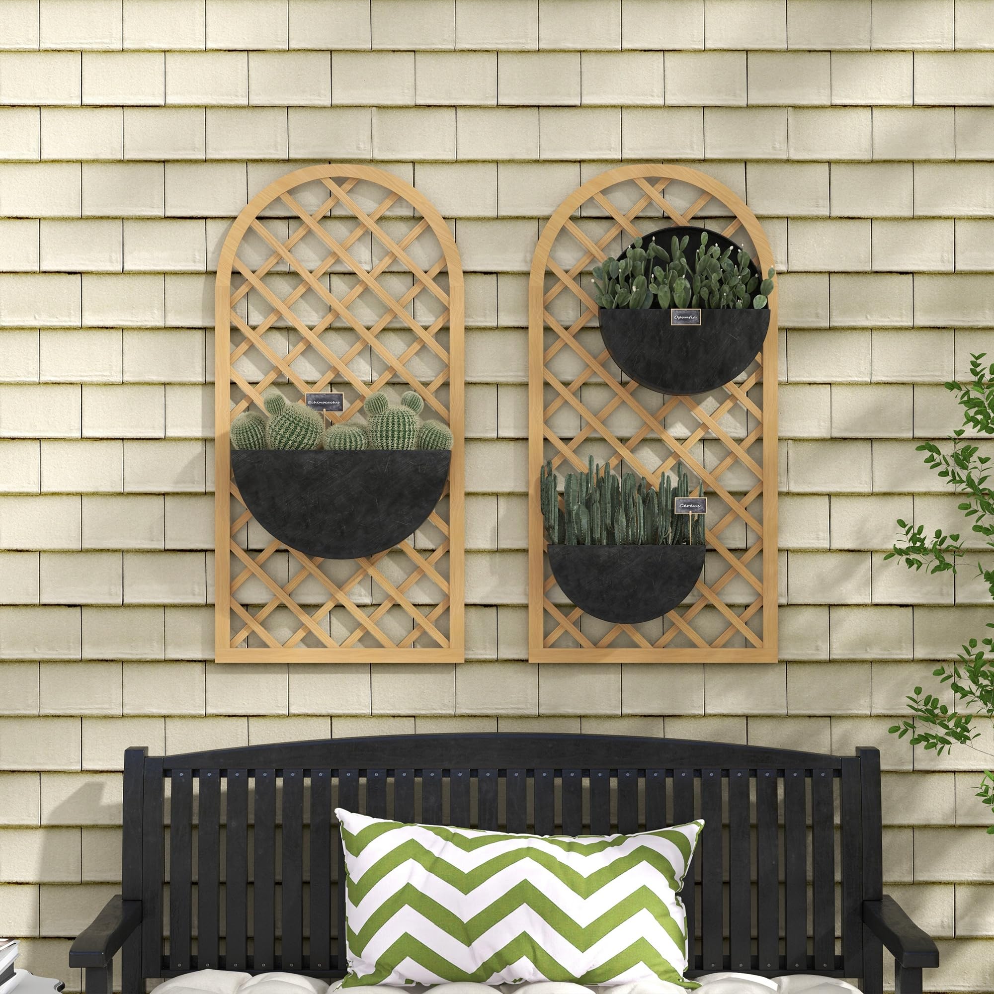 Outsunny Set di 2 tralicci in legno per il giardino - pannello ad arco per piante rampicanti - dim. un pannello: 60L x 120H cm