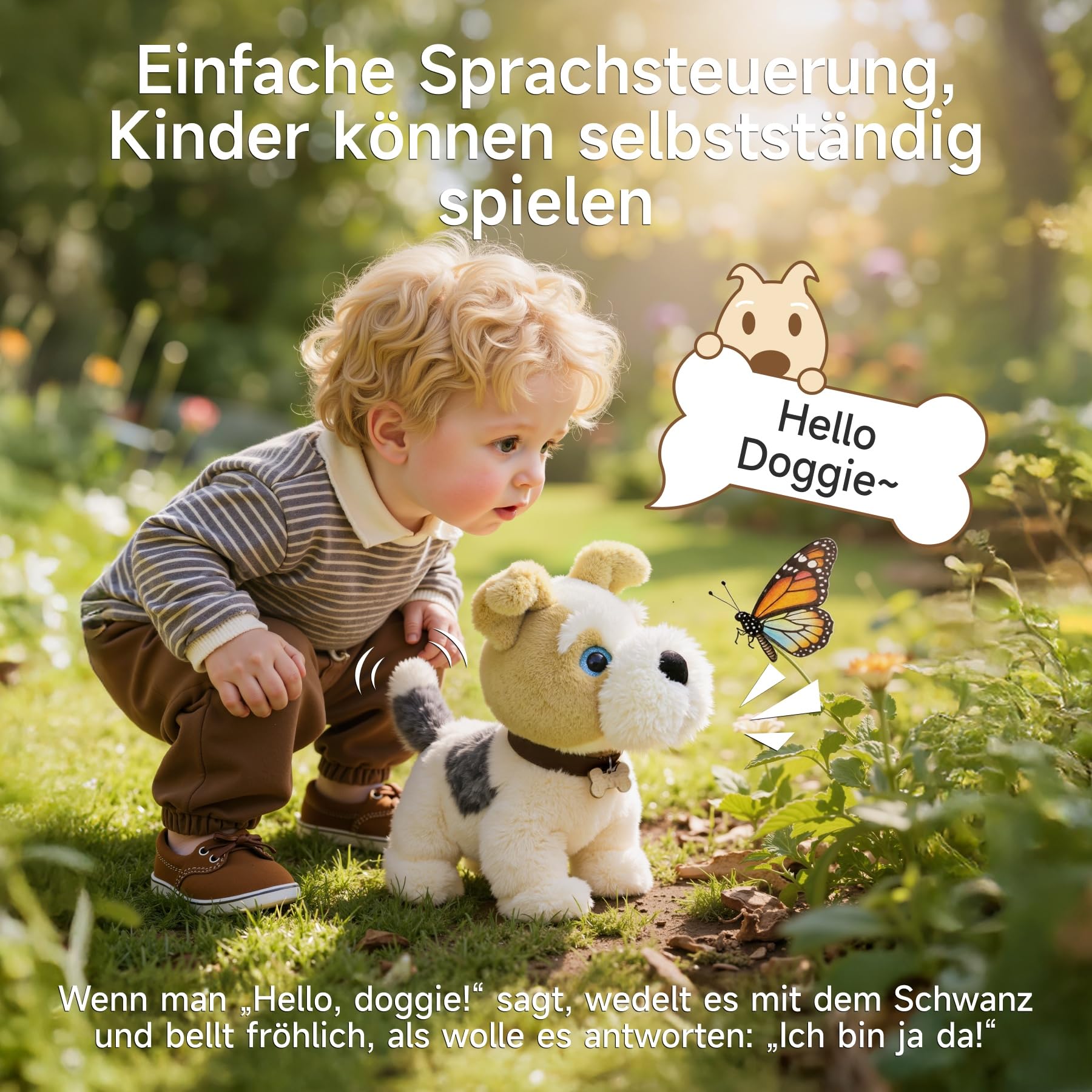 OR OR TU Hund Spielzeug Kinder, Sprachgesteuerte Plüsch Spielzeug Hunde, Elektronische Haustiere, die Singen, Bellen, Laufen und Sich Hinsetzen, Realistische Interaktive Welpen Spielzeuge für Kinder