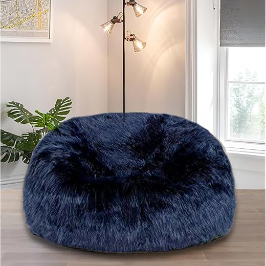 Fur Fabric Premium Bean Bag Cover XXXL Dark Blue