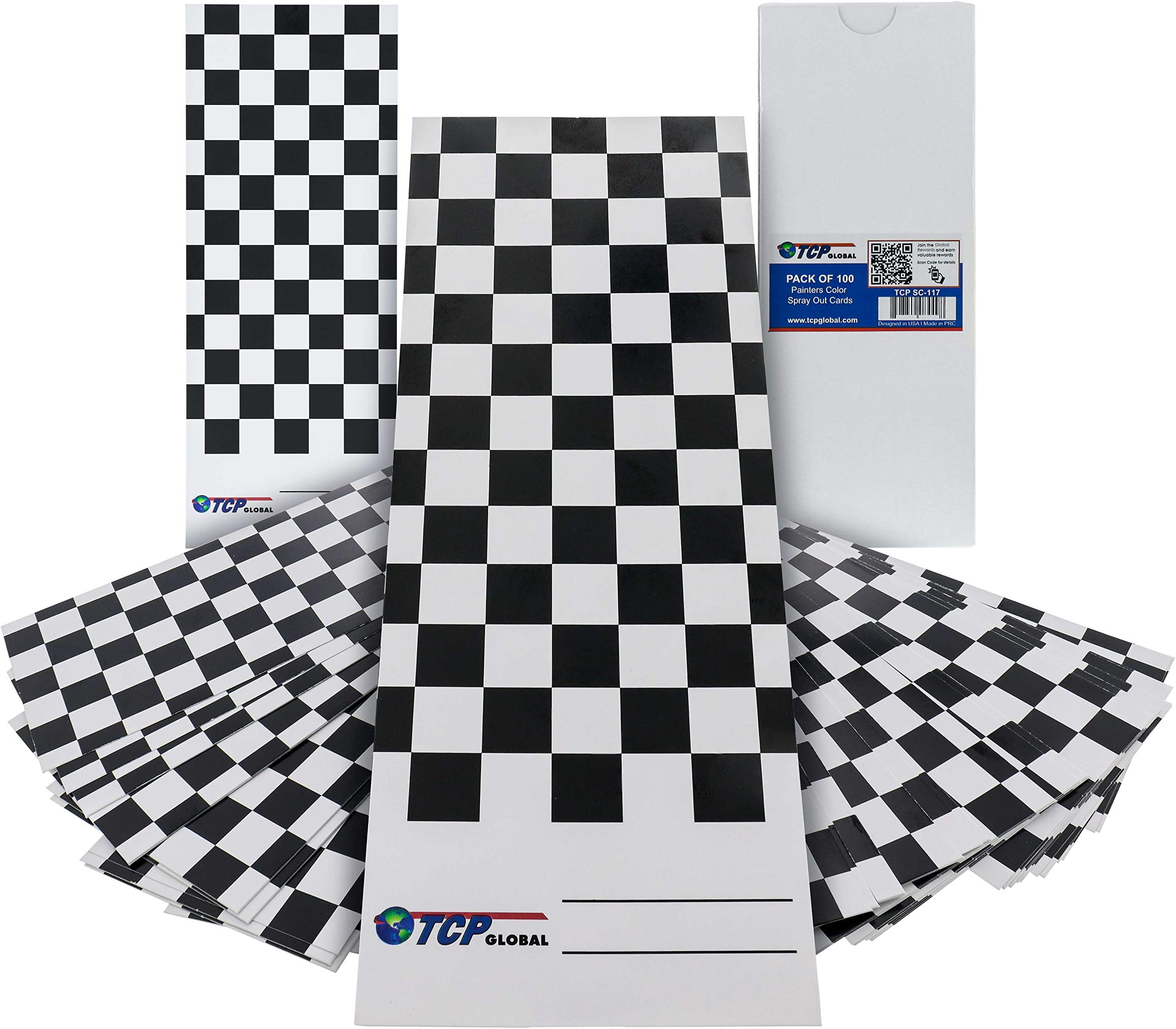 TCP Global Paint Color Matching Spray Out Cards (Pack of 100) - Checkered Test Panels for Coating Coverage, Hiding Power, Sheen, Metallic Flow - Check Color Accuracy - Automotive, Bodyshop Spray Gun
