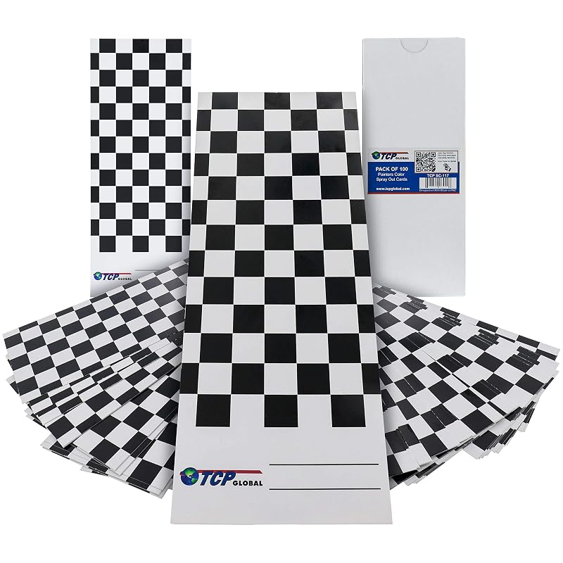 TCP Global Cartões para Teste de Cor de Tinta Automotiva com Fundo Quadriculado Preto e Branco, 6,99 x 17,78 cm, Pacote com 100