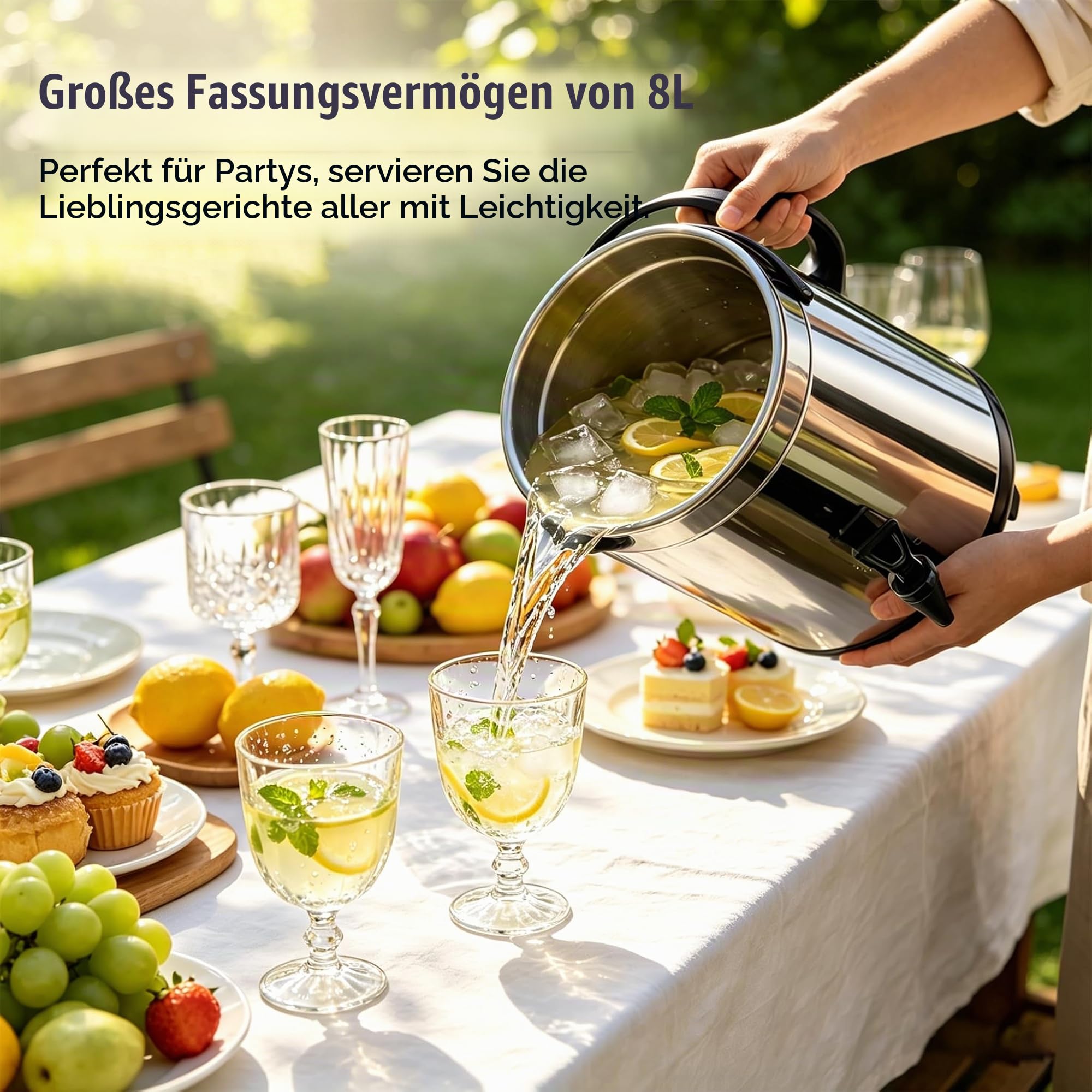 Isolierter Getränkespender, 2 Gallonen/8 l, Thermo Getränkespender aus Edelstahl mit Zapfhahn, lebensmittelecht für heißen Tee, Kaffee, Wasser, Restaurant, Getränkeladen(8L)