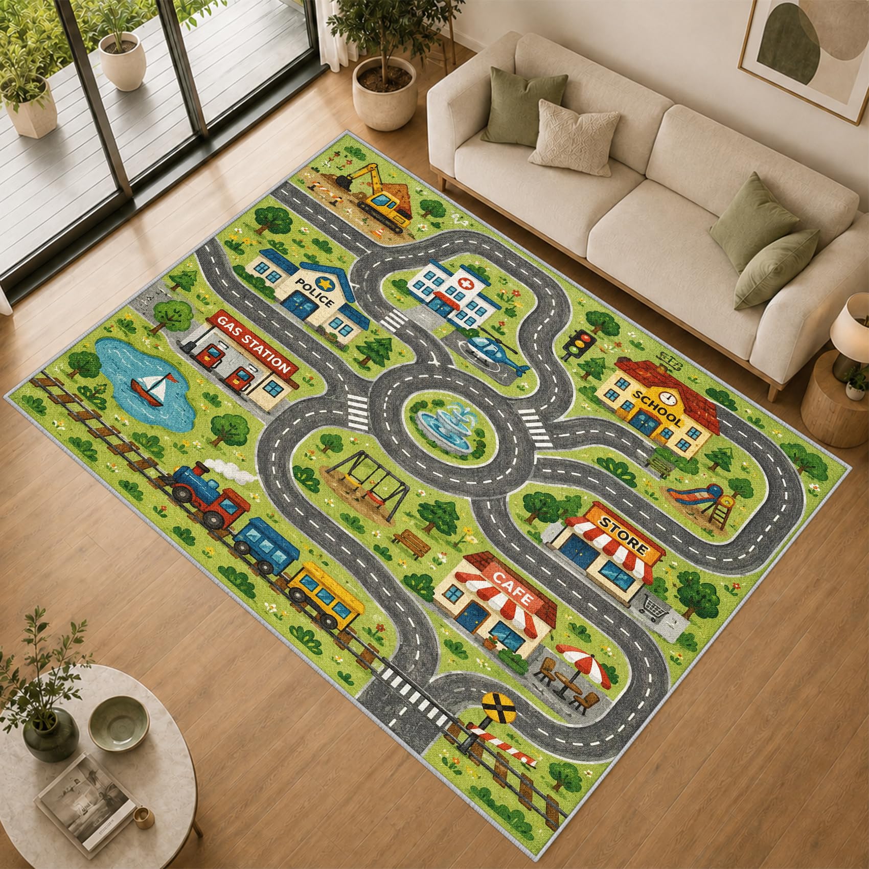 Tapis Salon de Jeu Enfants 140x200cm Lavable en Machine Antidérapant