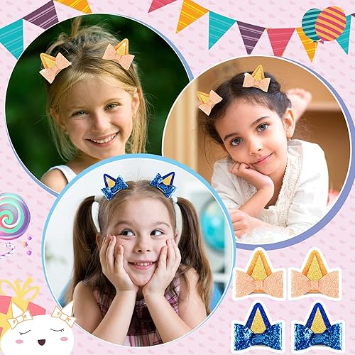 Miniatura 7 de Unittype 16 pinzas azules para el pelo de perro, suministros de fiesta de cumpleaños para perros, accesorios de lazo con purpurina para niños