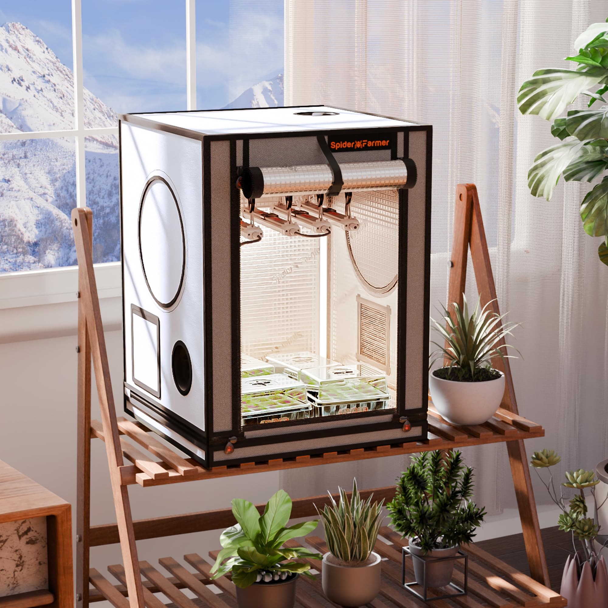 Spider Farmer Piccola tenda per aerogard, 60 x 60 x 80 cm, con porta roll-up, finestra di osservazione, lamiera inferiore rimovibile, tessuto mylar 2000D, per sistema di coltivazione idroponica