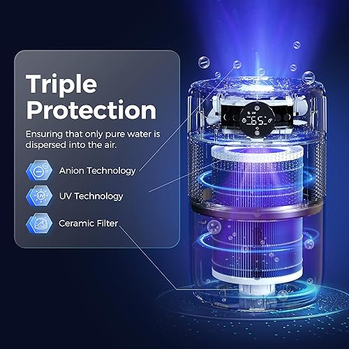 Miniatura 3 de Lamon Humidificadores para dormitorio, humidificador evaporativo frío de 13.5 fl ozH para el hogar y purificador de aire con UV y filtro,