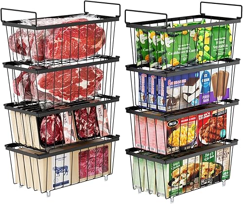 iSPECLE Contenedores organizadores de congelador, paquete de 8 organizadores apilables para congelador de 7 pies cúbicos para congelador profundo