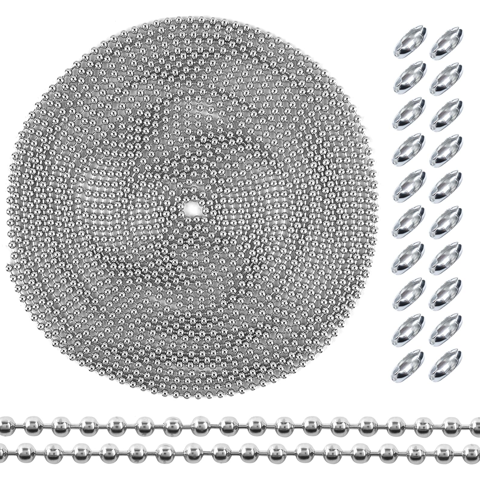 Molain Roestvrijstalen kogelketting, zilveren kogelketting met bijpassende connectoren, kettingen, benodigdheden voor het maken van sieraden, doe-het- zelf voor hondenpenning, ketting, oorbel, armband
