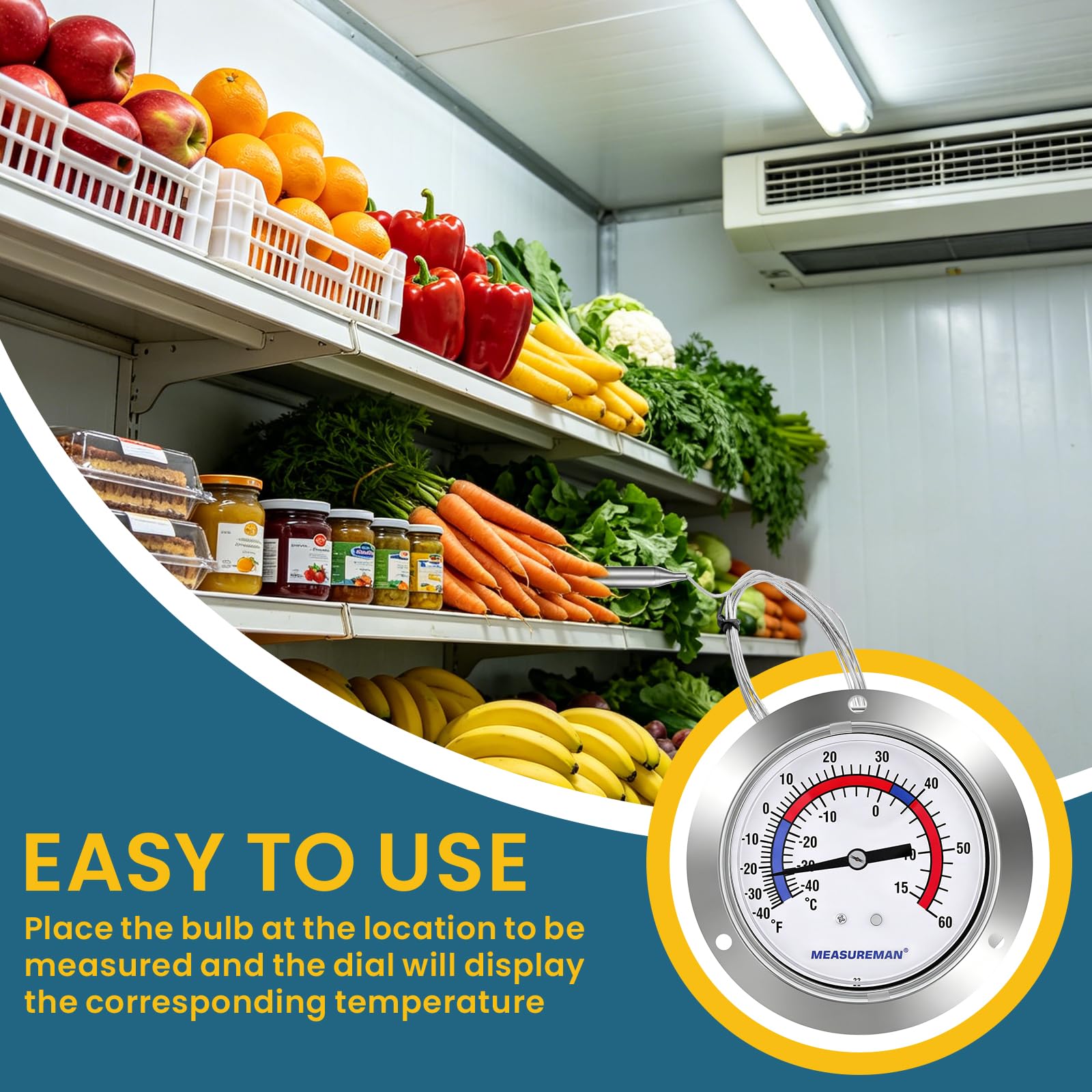 MEASUREMAN Vapor Capillary Flanged Panel Mount Refrigeration Thermometer, 2.5" Dial, 48" Capillary, -40-60 deg F/-40-15 deg C, Re-Calibration Available — Amazon image 5