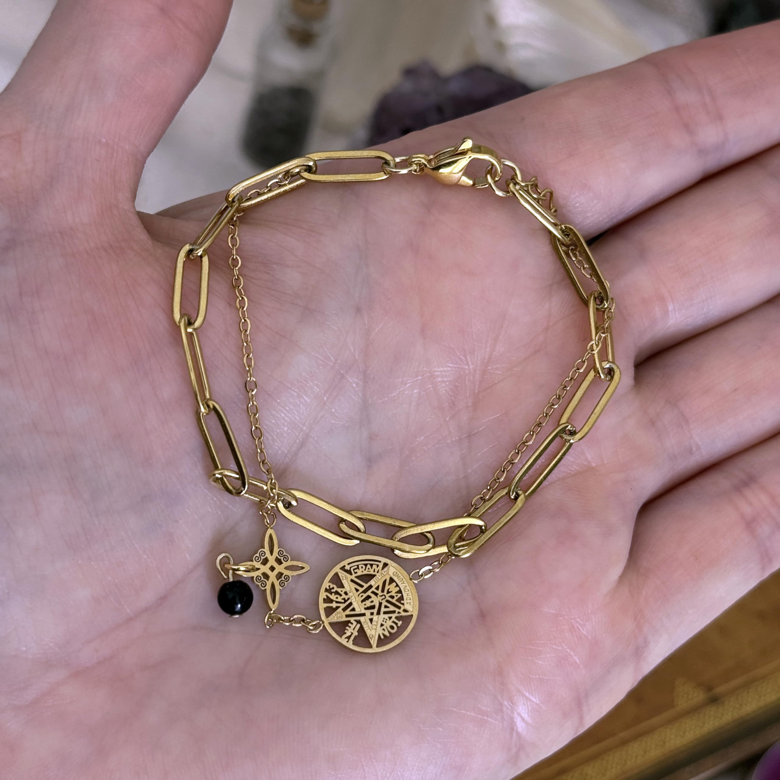 Simboliks Tetragrammaton con Nudo de Bruja, pulsera Amuleto de la Suerte Protección, Regalo Mujer, Talismán de protección personal, pulsera Ajustable Tetragramaton Regalo esotérico