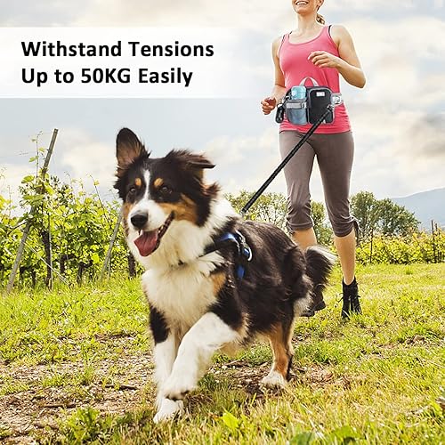 Miniatura 7 de ETACCU Correa de perro manos libres con bolsa para teléfono, soporte para botella de agua, cinturón ajustable de 19 a 38 pulgadas para correr,