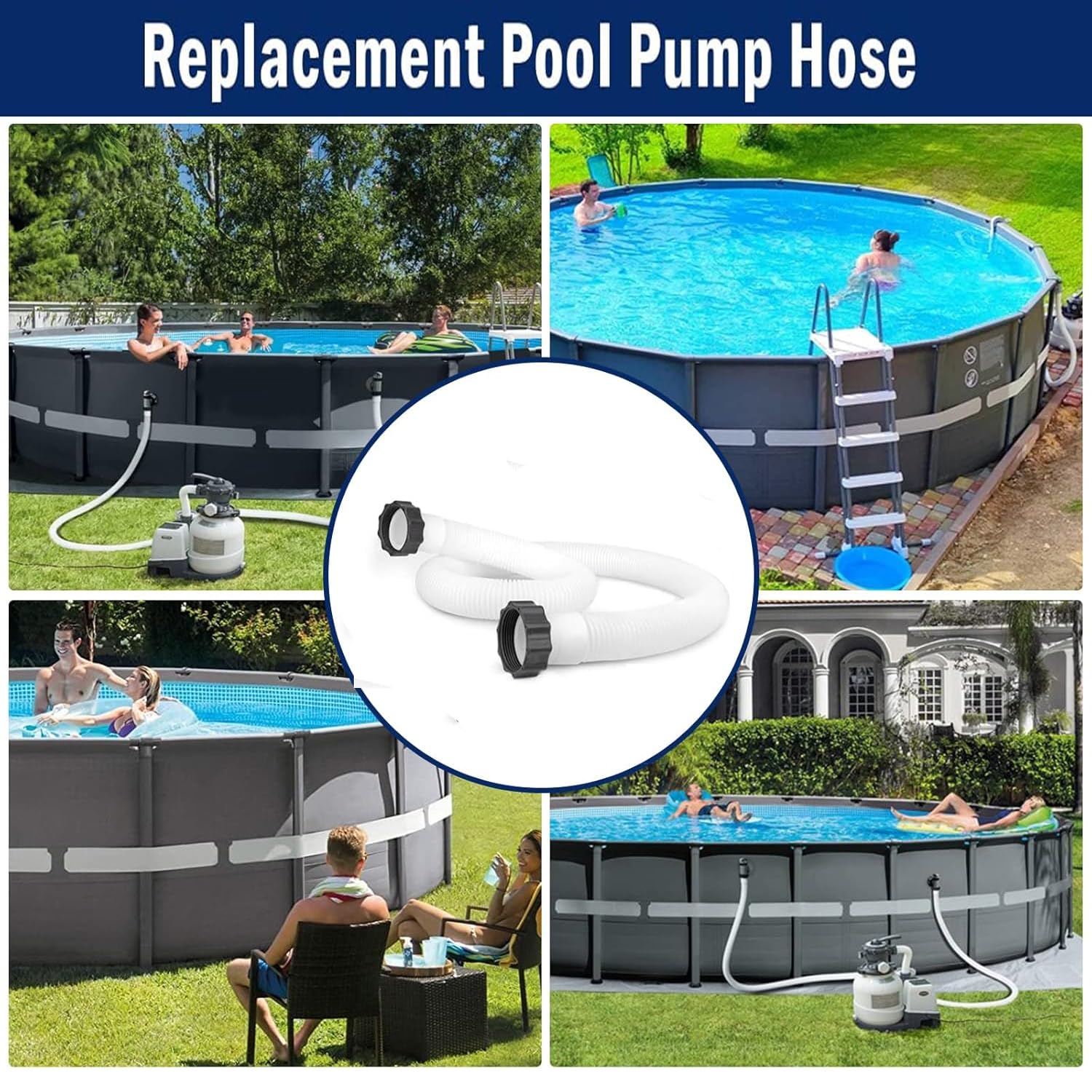 MEISO Tubo per piscina 38 mm, 150 cm, tubo di ricambio per piscina, tubo flessibile per pompa piscina e aspirapolvere, per pompa di filtrazione per Intex