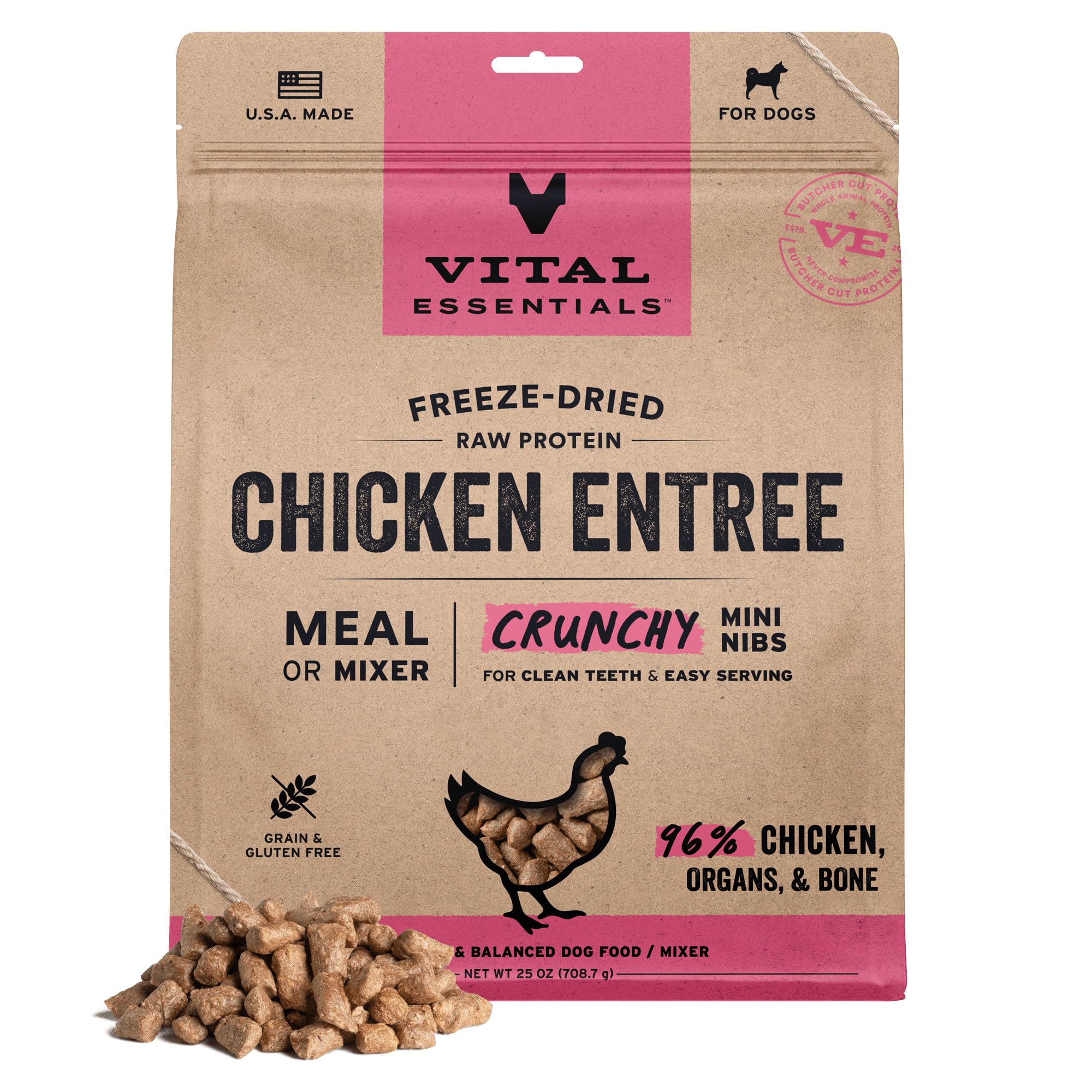 Vital Essentials Freeze Dried Dog Food, Raw Chicken Crunchy Mini