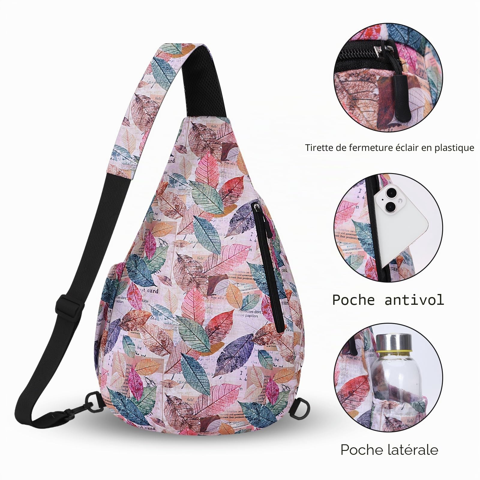 HUA ANGEL Sac de Poitrine Femme Homme Ultra Leger Sac à Dos Crossbody ave Bandoulière Convertible & Plusieurs Poches pour Sport Week-end Voyage Travail Randonnée Pickleball Piscine Plage