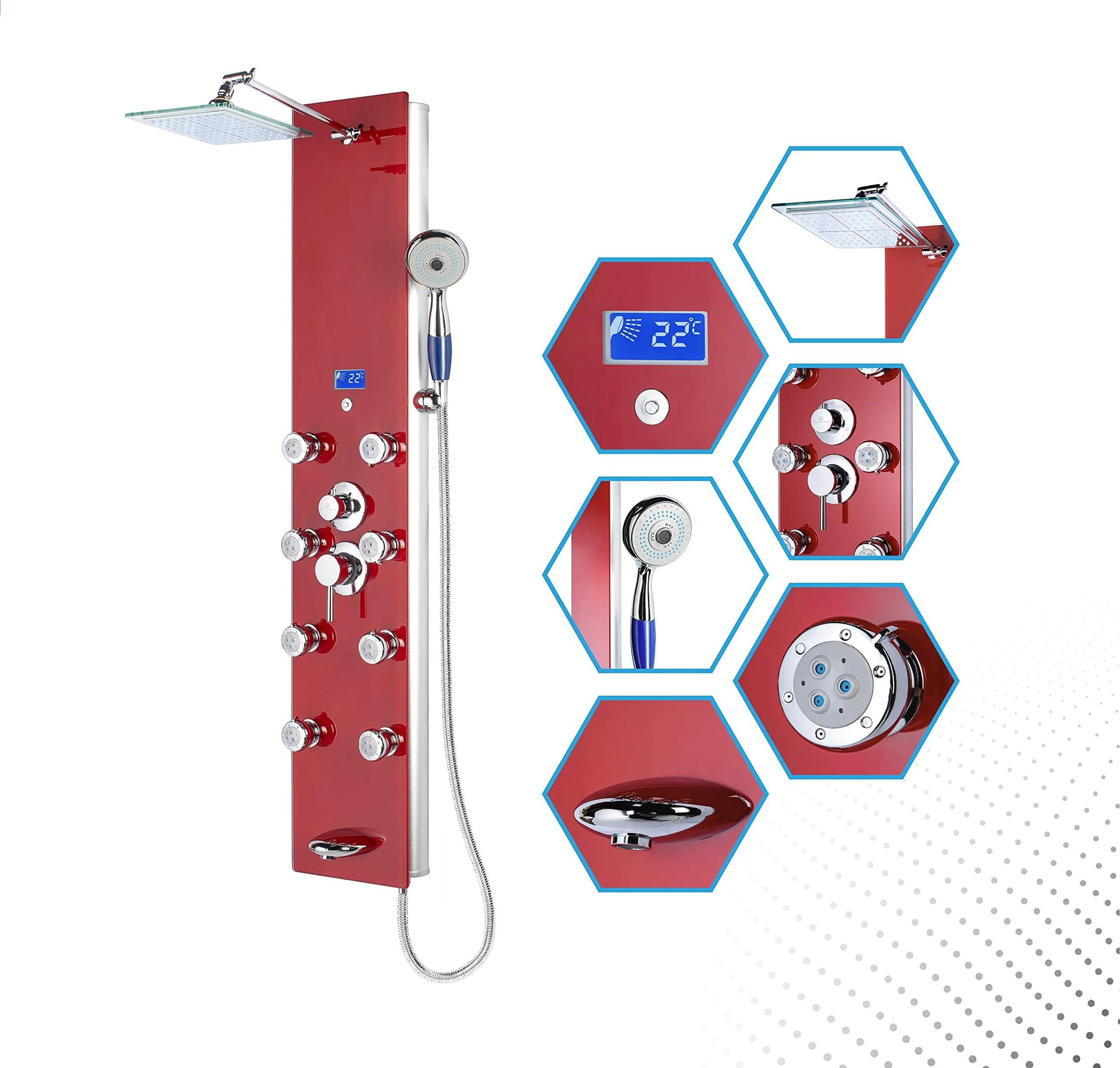 Blue Ocean™ 50” Aluminum SPA708 Shower Panel with Rainfall Shower Head