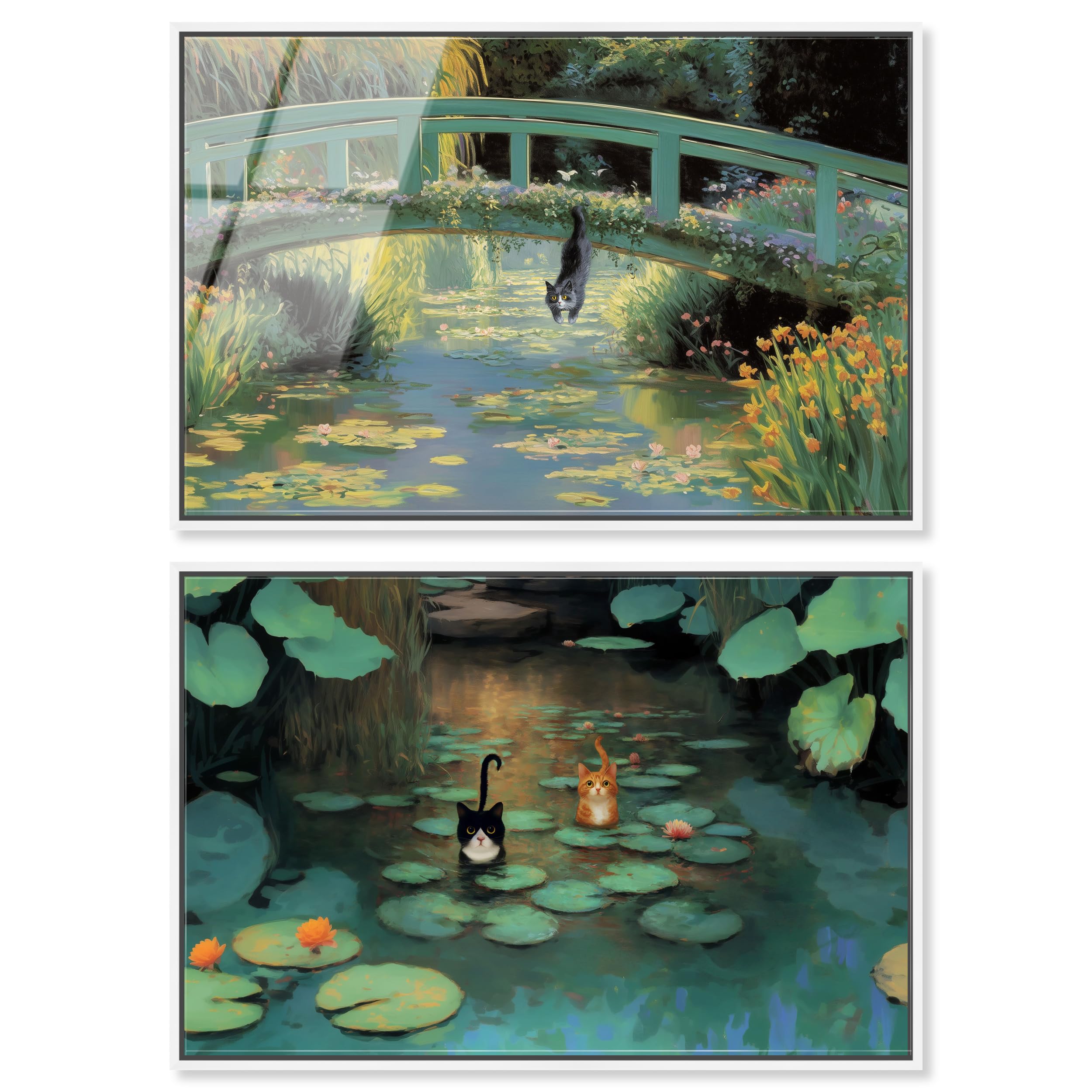 Art Remedy Kitty Pond Gerahmter Acryldruck, Landschaft, Wanddekor-Set, weißer Rahmen, 38,1 x 25,4 cm