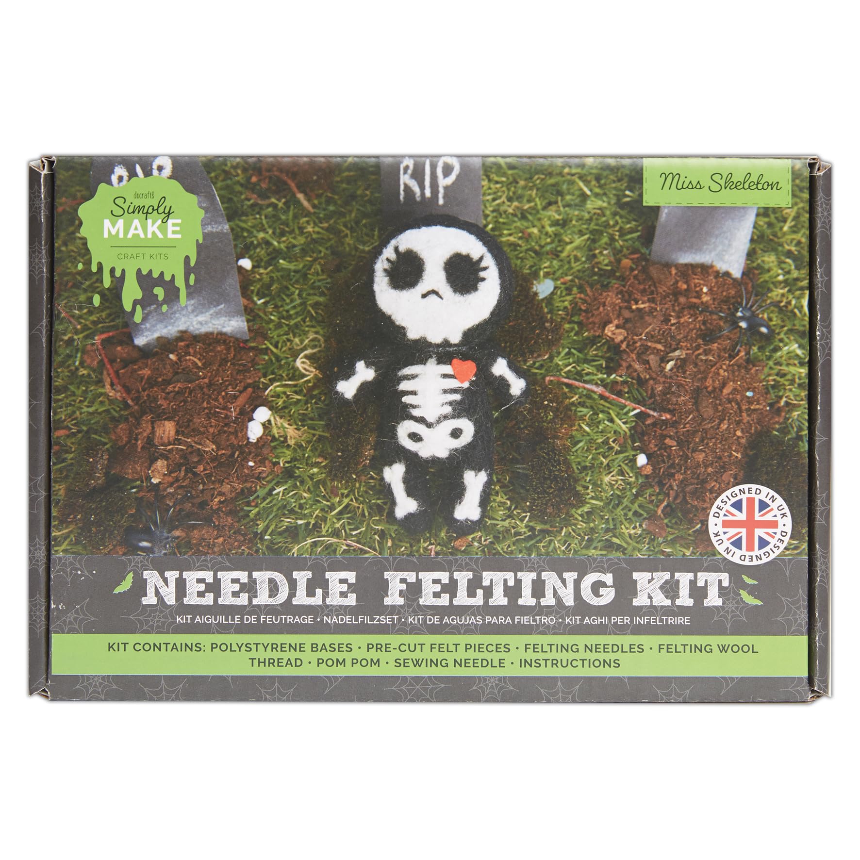 Simply MAKE Needle Felting Kit Halloween Miss Skeleton, Including Wool, Needles, Tools, for Beginners, Craft Kit, Starter Hobby, Decoration, Gift, Hobbies for Crafty Enthusiasts