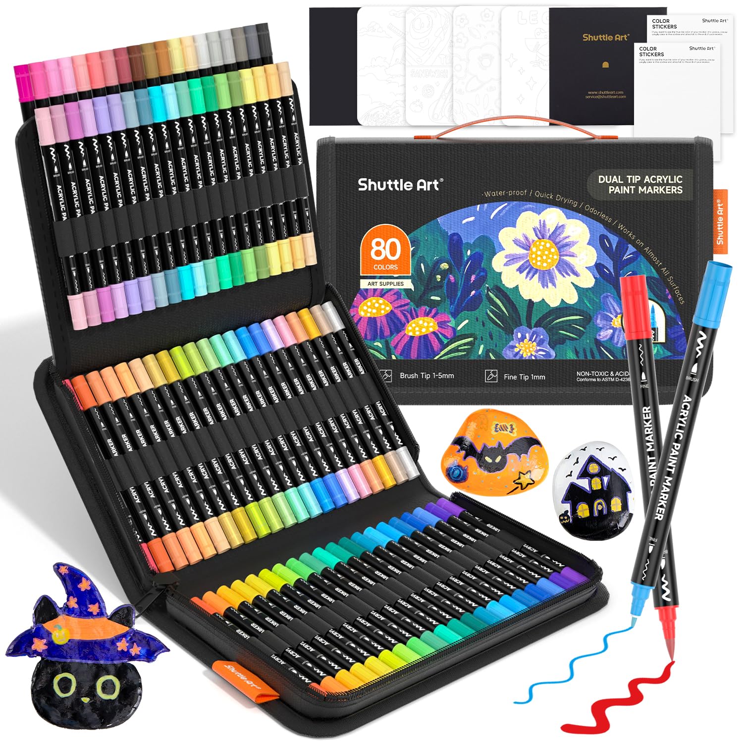 Shuttle Art 80 Colors Brush &amp; Fine Tip Acrylic Paint Markers