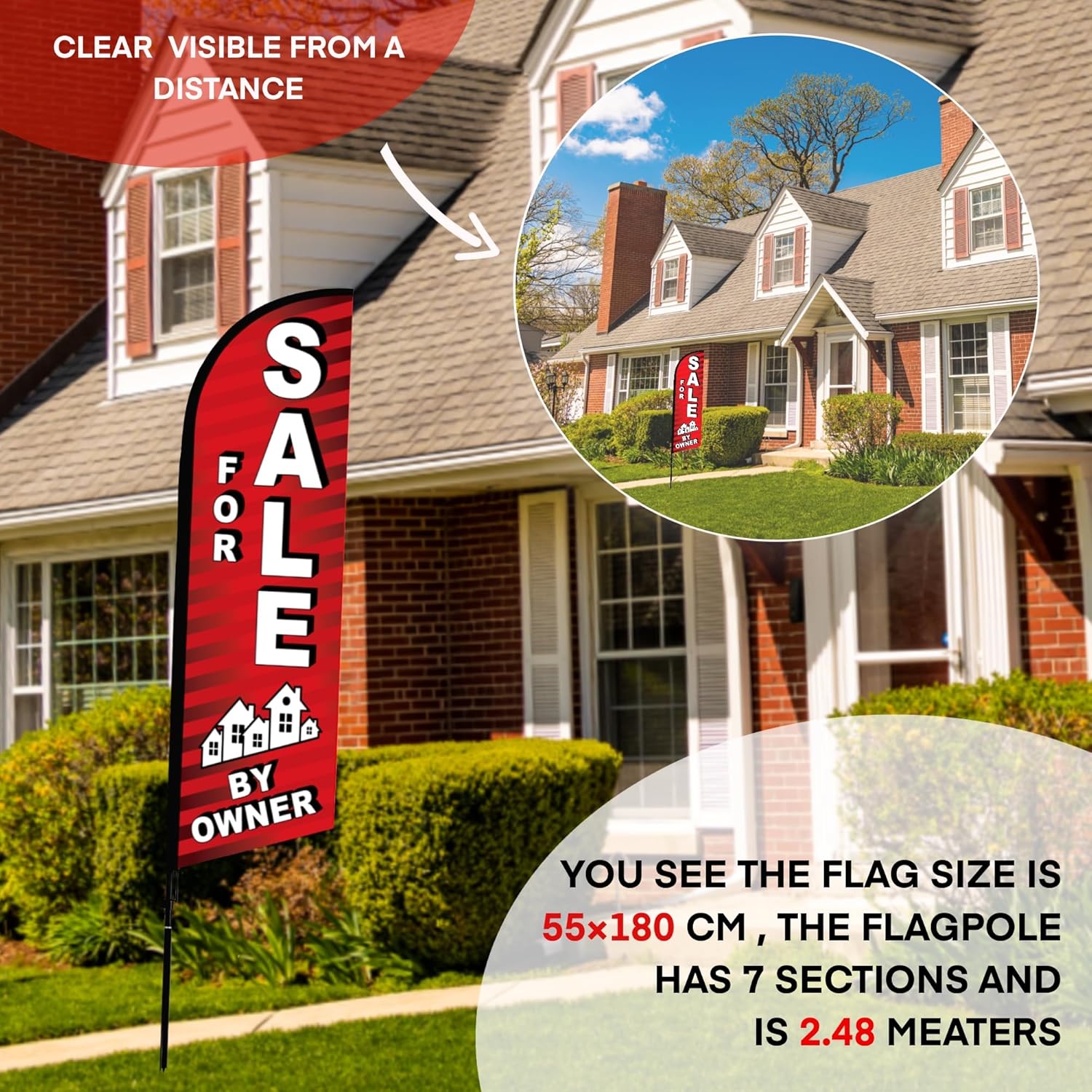 For Sale by Owner Flag, 8 ft Feather Flag Pole Kit, Outdoor Advertising Flags - Image 4