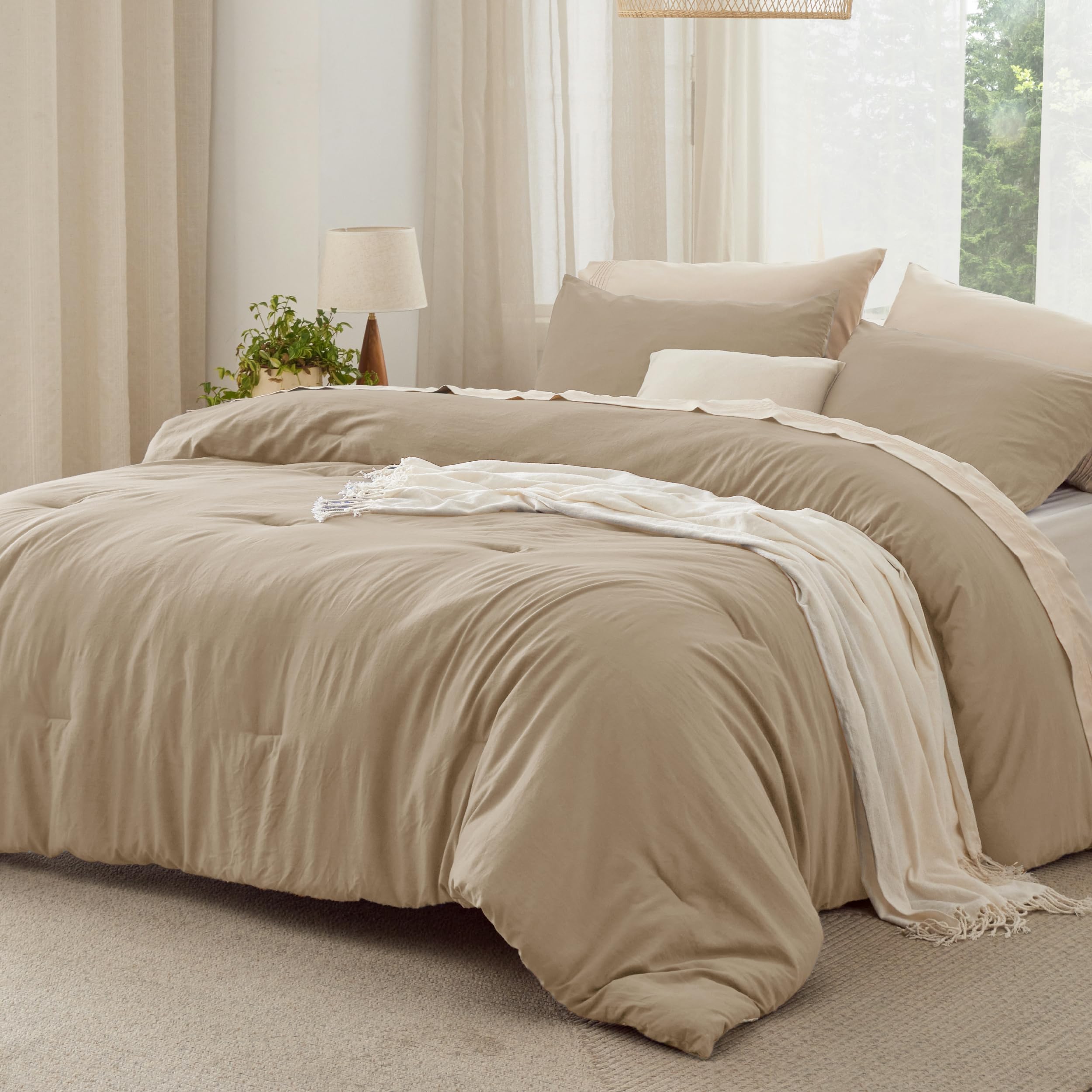 Bedsure King Size Comforter Set, Taupe Soft Prewashed Bedding for All Seasons, 3 Pieces GentleSoft™ Warm Down Alternative Bed Set, 1 Lightweight Comforter (104"x90") and 2 Pillowcases (20"x36")