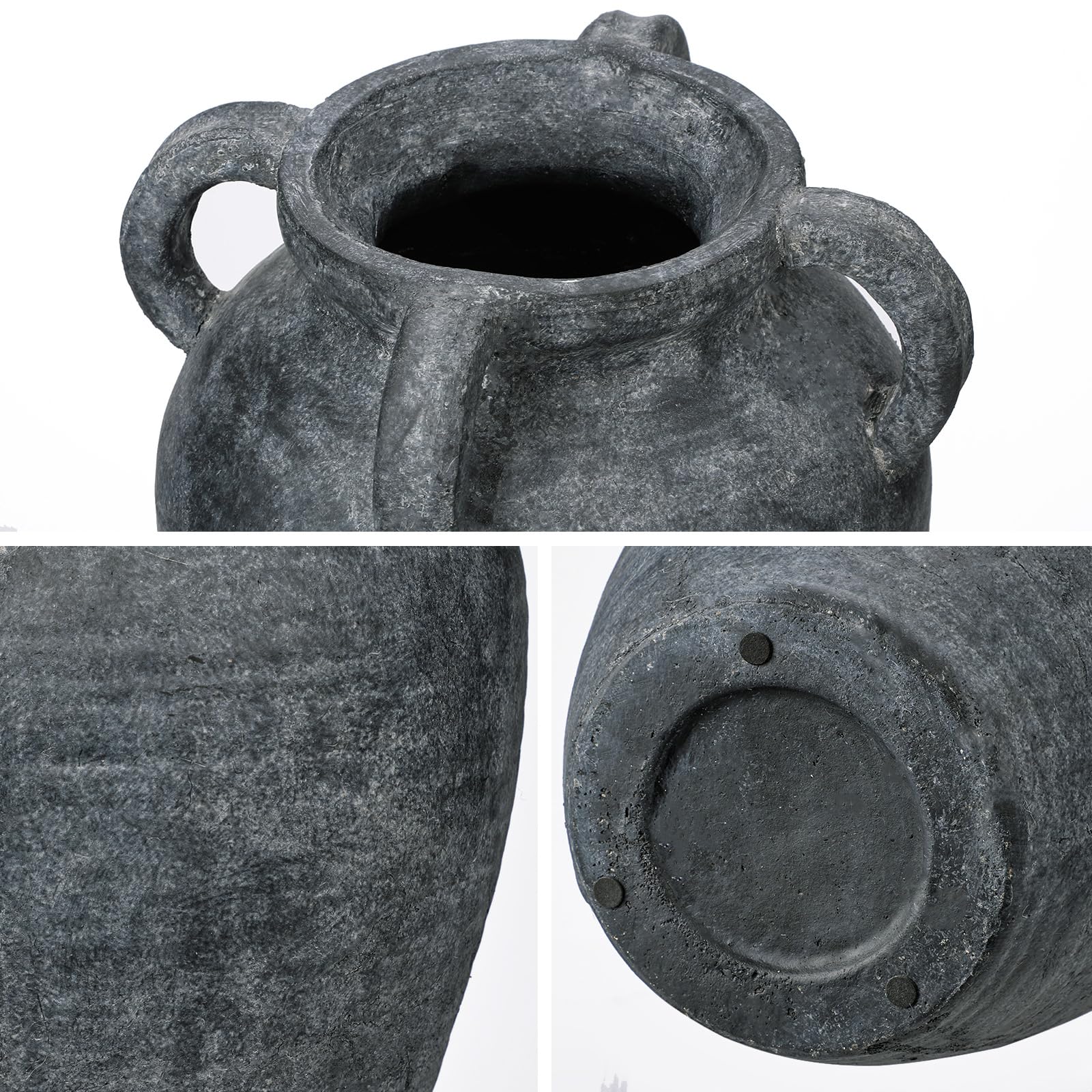 Hohe 30cm Keramikvase Handgemachte Vintage Terrakotta-Vase Tischvase mit Griffen aus Keramik für Deko Wohnzimmer Home Office, Vase für Pampasgras, Rustikales Antikes Dekor, Schwarz
