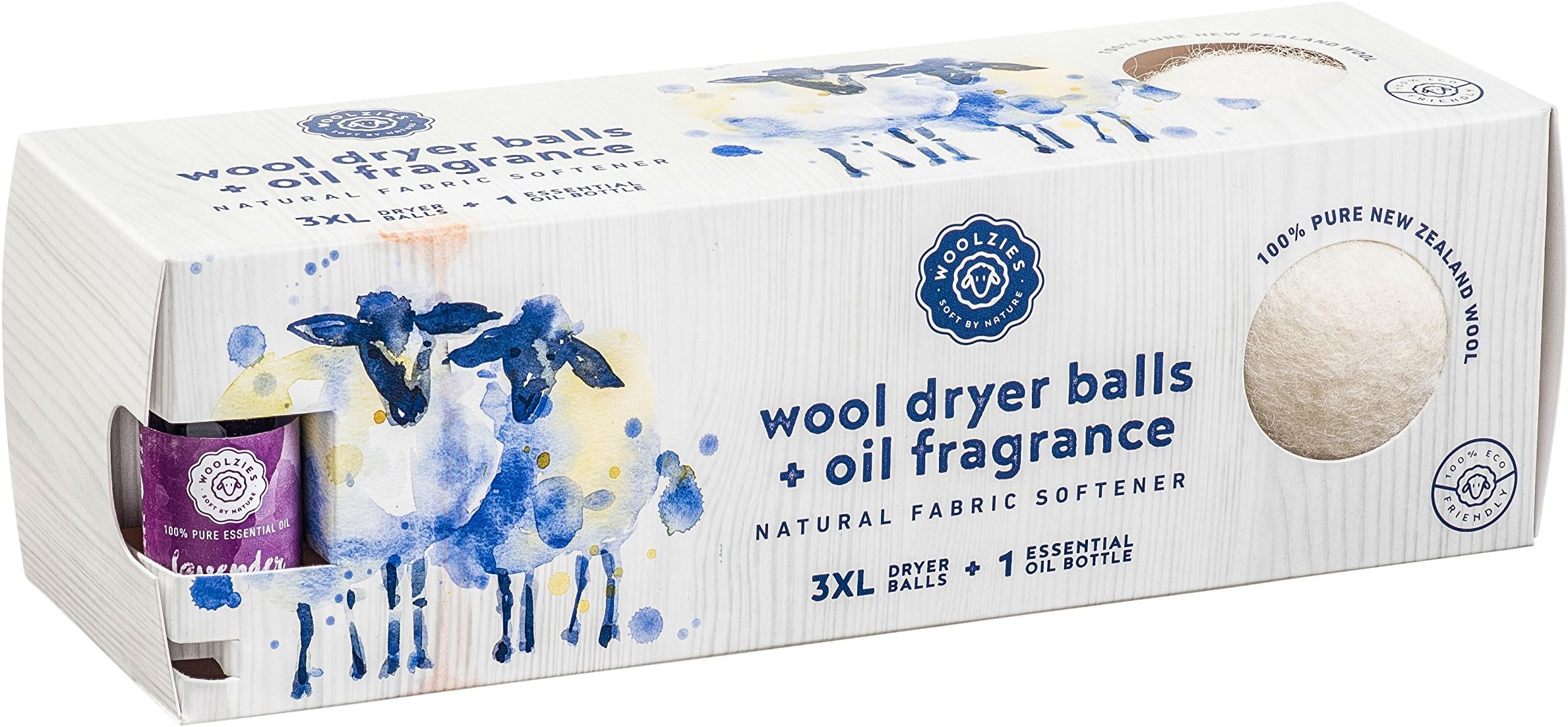 Woolzies Organic Wool Dryer Balls: 3 Pack XL Dryer Balls & 100% Pure Lavender Essential Oil | All Natural Laundry Fabric Softener Balls | Made with 100% New Zealand Wool | Best Essential Oil Balls