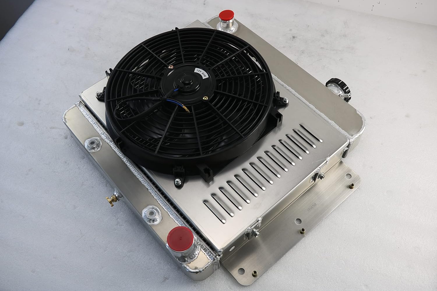 4 Row Aluminum Radiator for 1962-1967 Chevy II L4 L6 V8, Radiators with Electric Fan Shroud Thermostat Kit