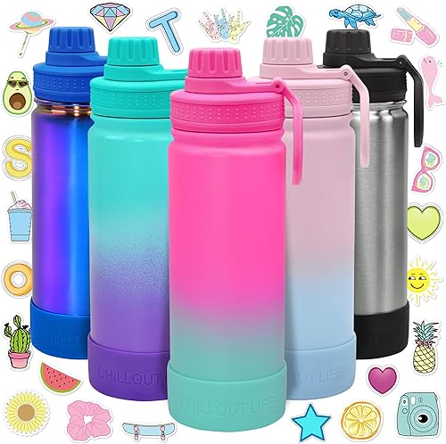 Miniatura 1 de CHILLOUT LIFE Botella de agua aislada para niños de 17 onzas para la escuela con tapa de boquilla a prueba de fugas y bonitas calcomanías